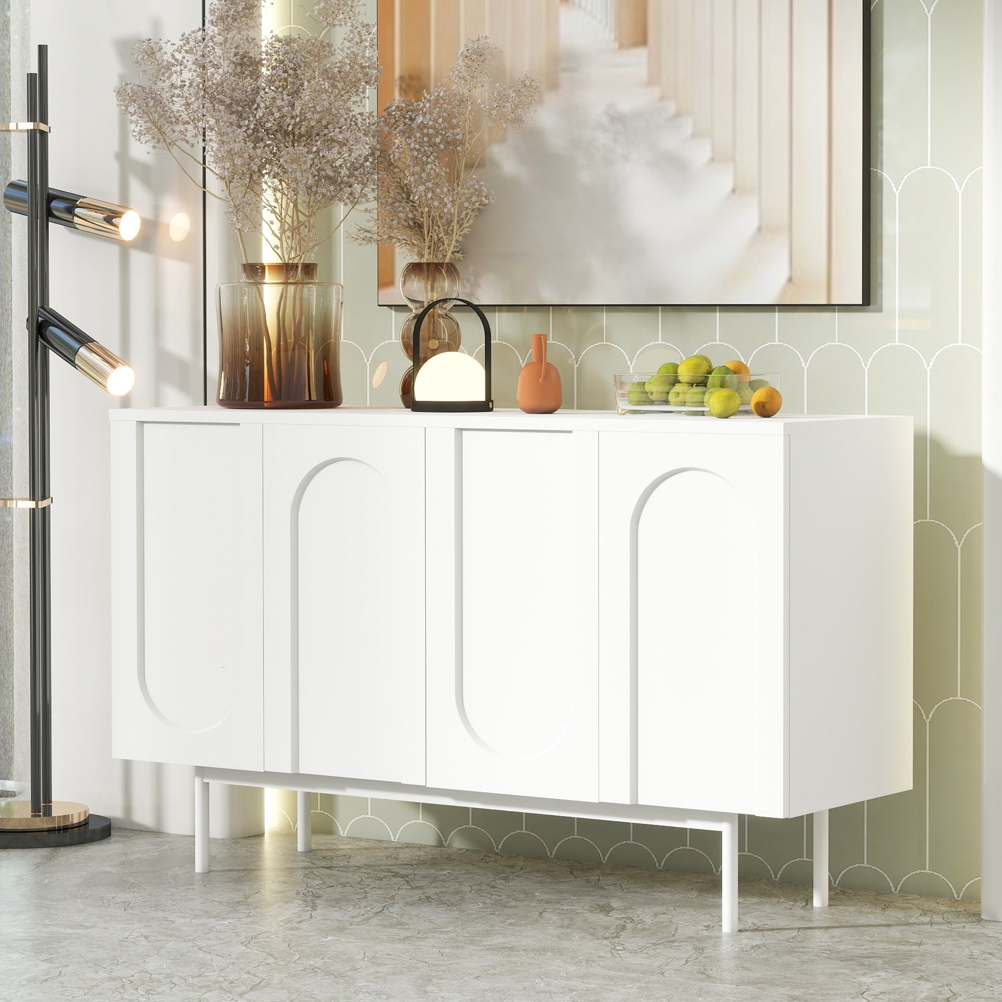 Logidon dressoir zuiver wit met 4 deuren in boogpatroon 140x42x80 cm
