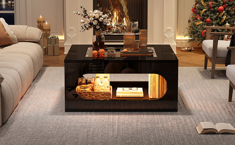 Logidon LED salontafel 70x70 cm vierkant zwart MDF glasblad