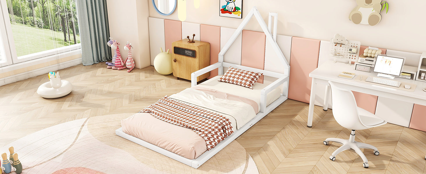 Logidon kinderbed 90x200 cm huisvorm plat bed massief grenen wit