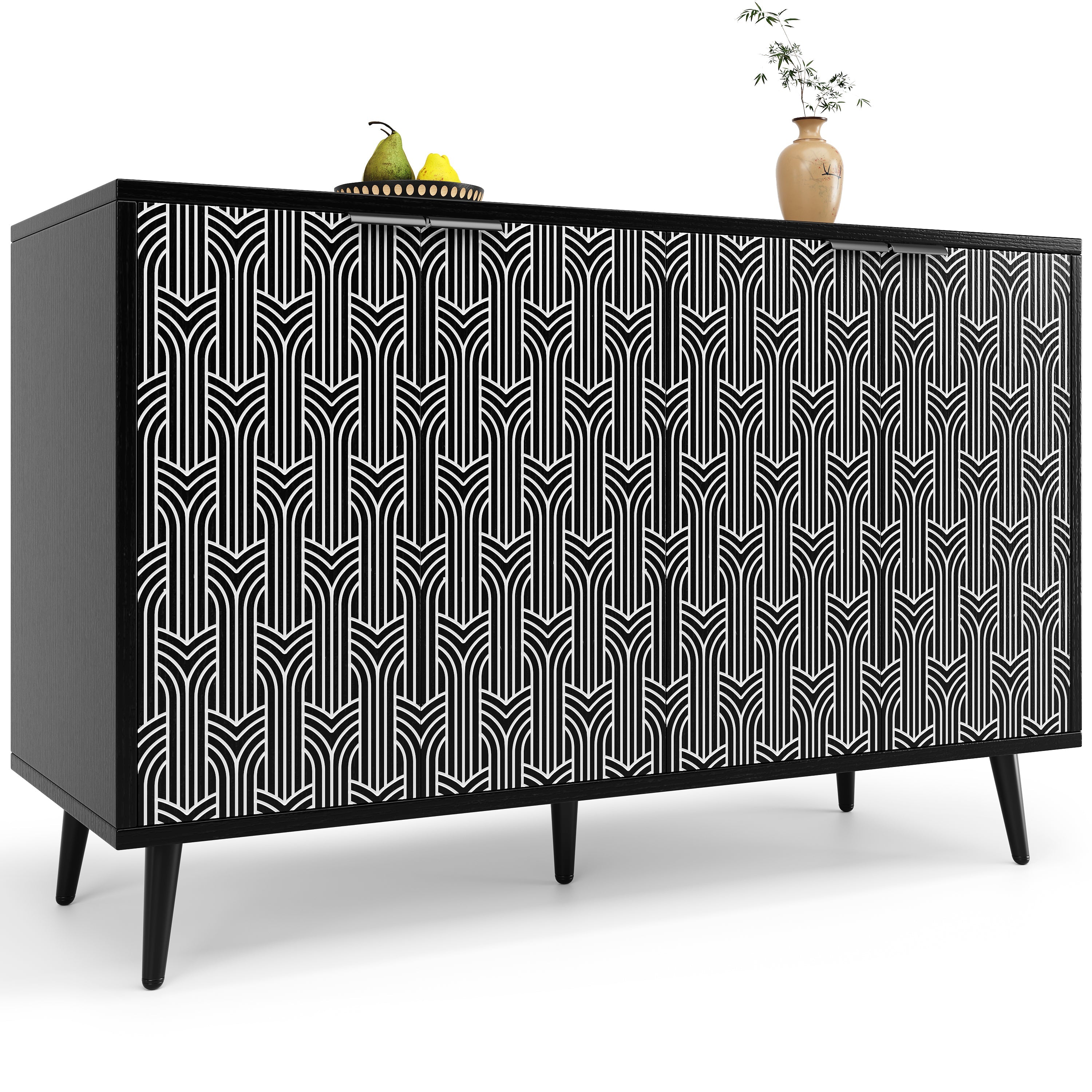 Logidon eetkamerkast 120x35x78 cm zwart met visgraatmotief