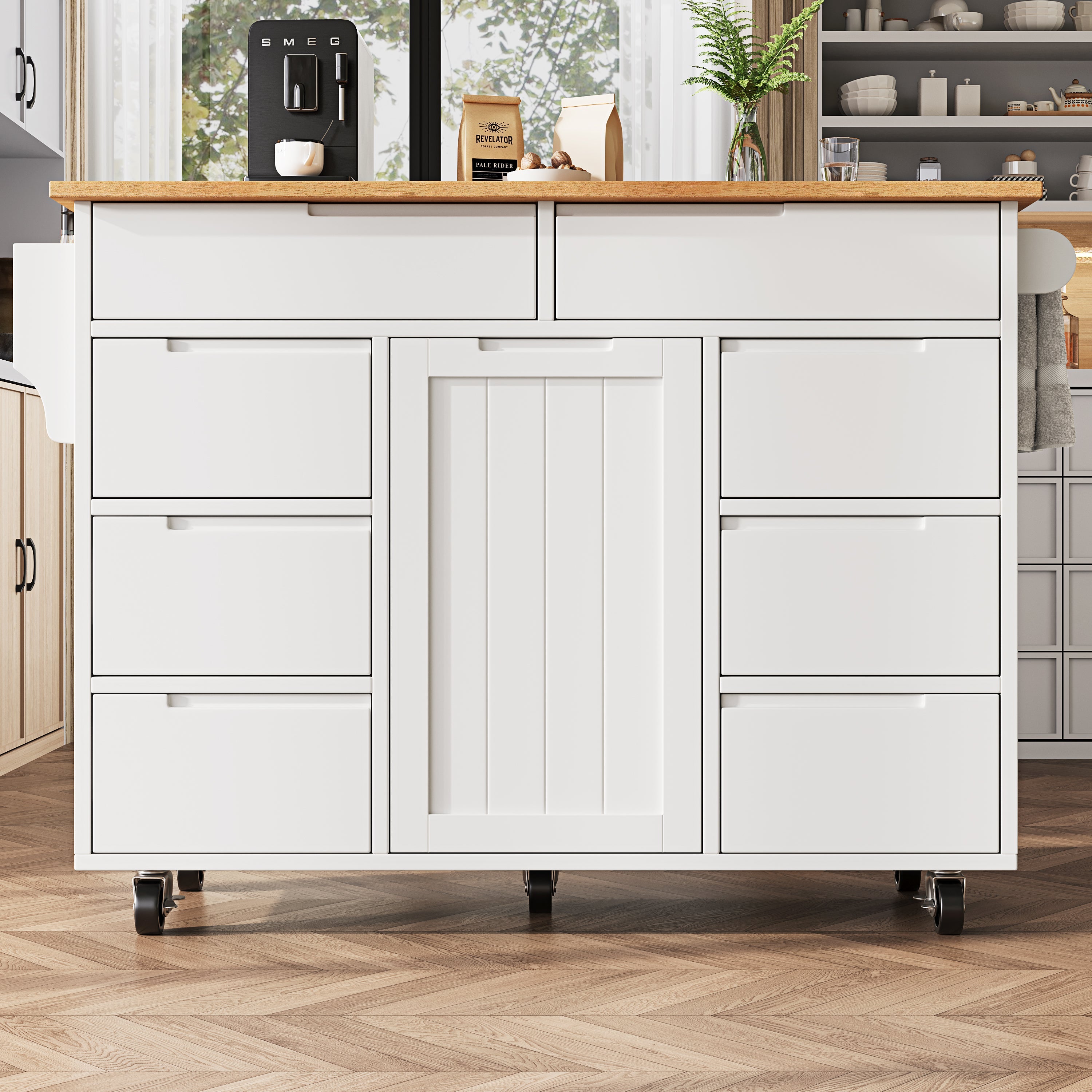 Logidon Modern Keukeneiland Uitschuifbare Keukentrolley Wit 8 Laden