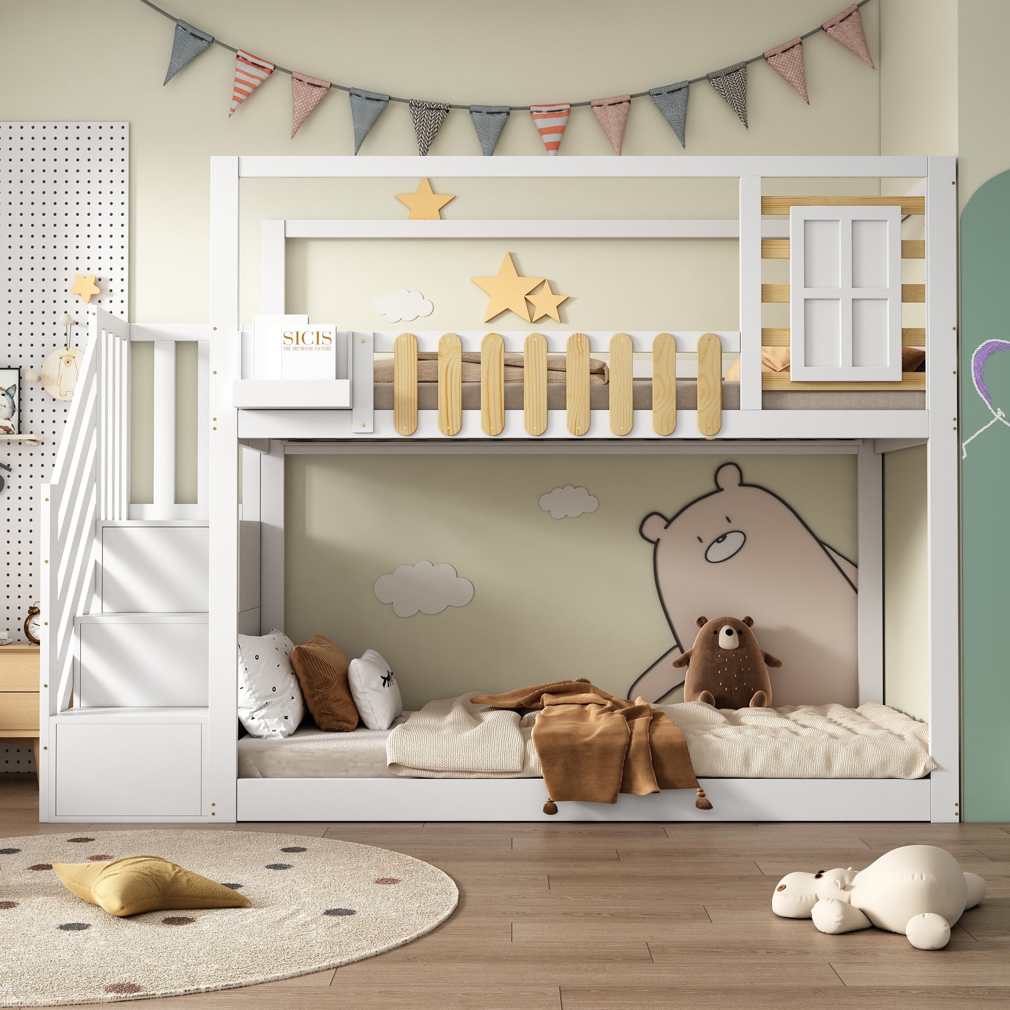 Logidon stapelbed 90x200 cm wit met trapraam en plankenkast