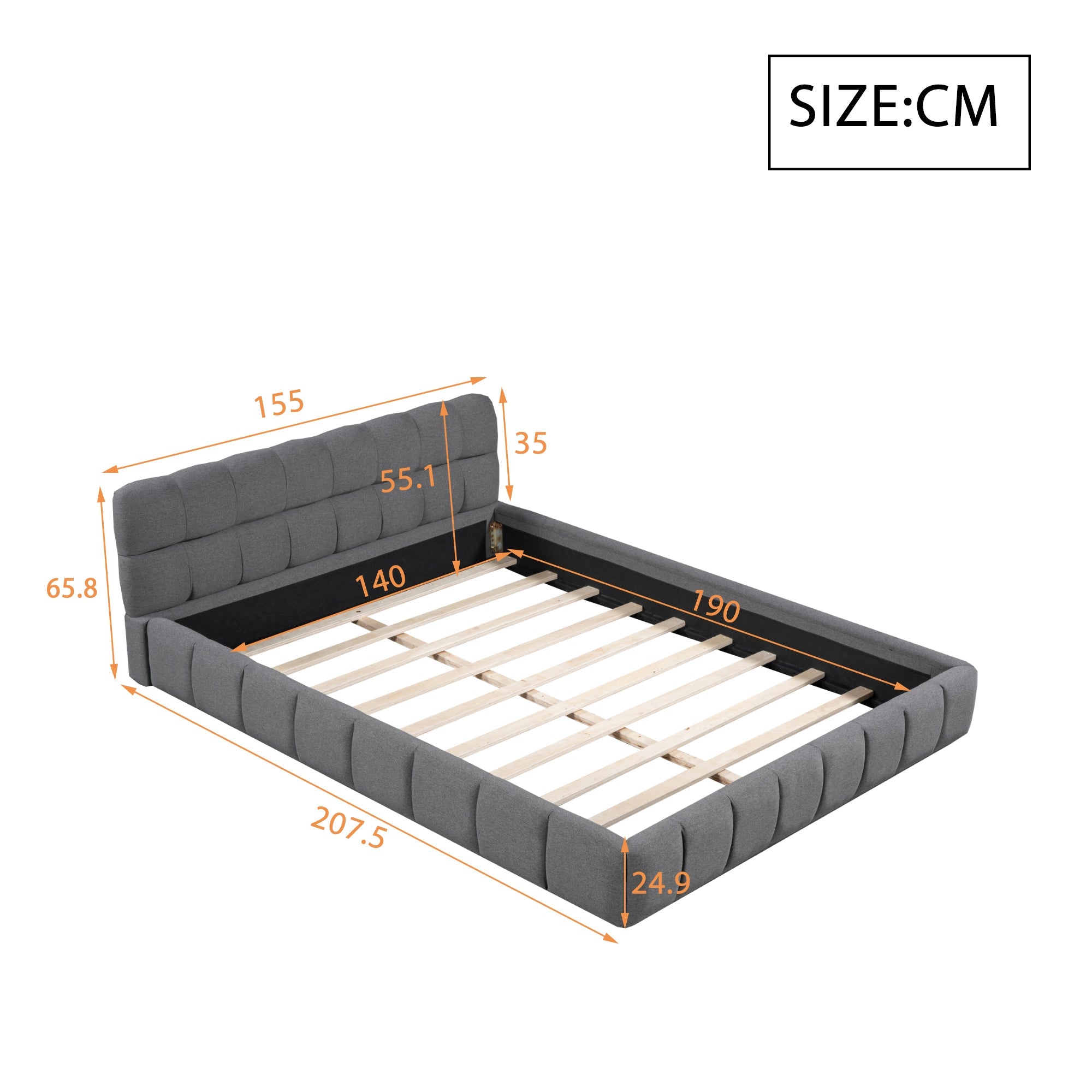 Logidon gestoffeerd bed 140x190 cm grijze stof met gestoffeerde rand