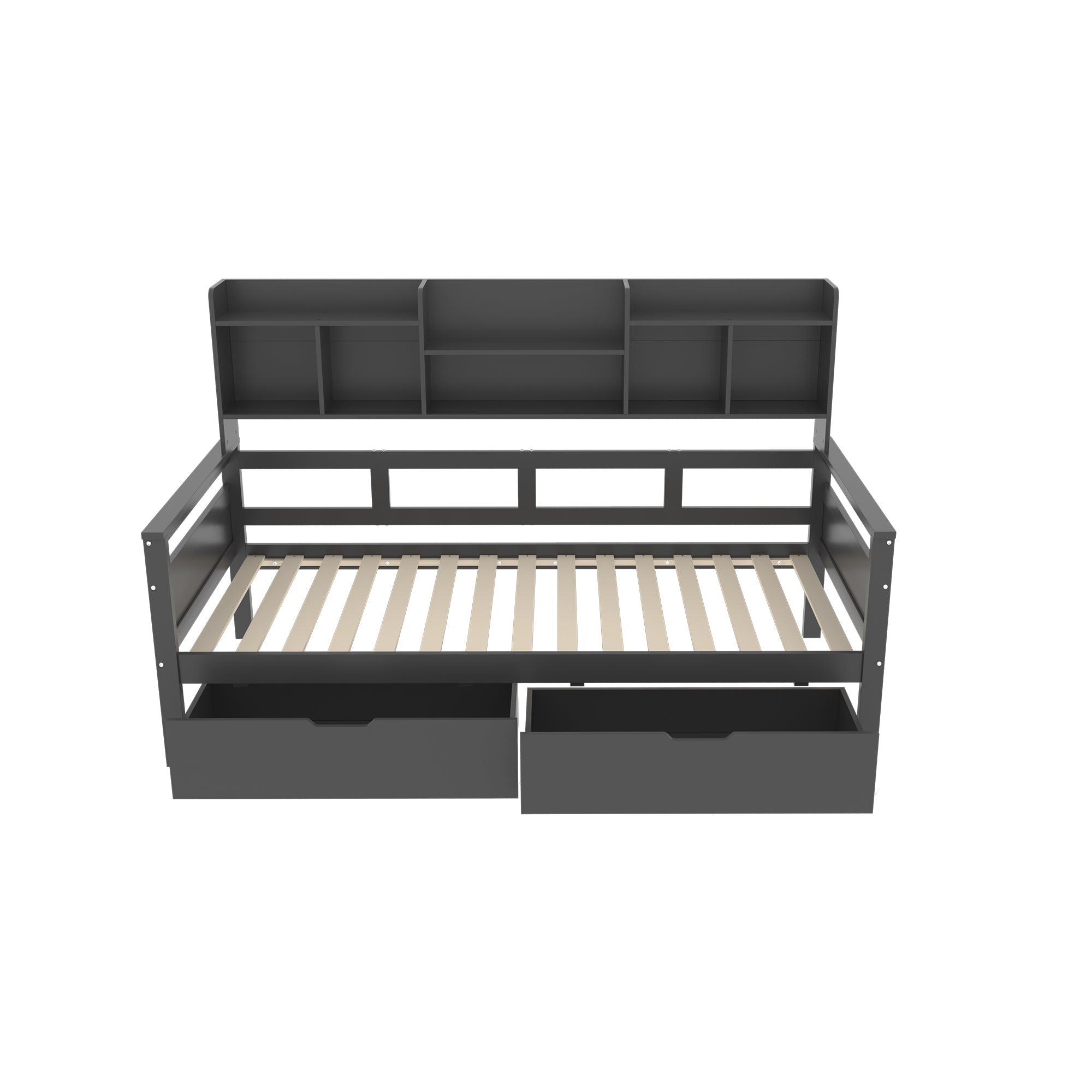 Logidon slaapbank 90x200 grijs met lattenbodem en lades