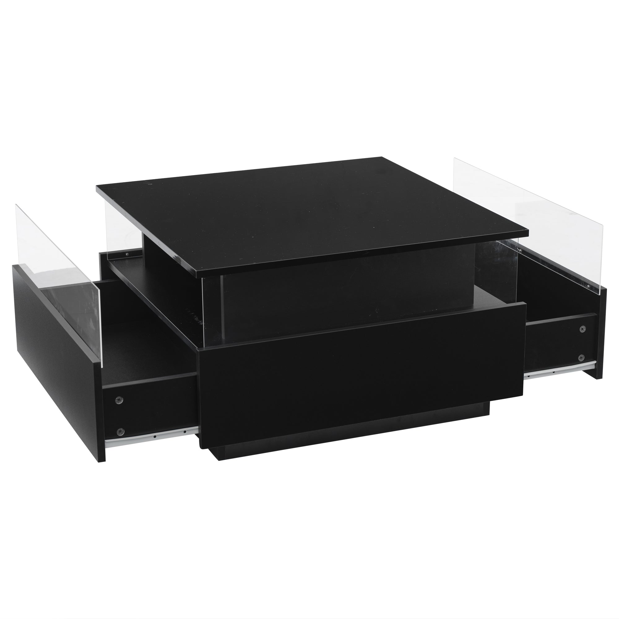 Logidon hoogglans LED salontafel 90x55x45 cm zwart 2 lades