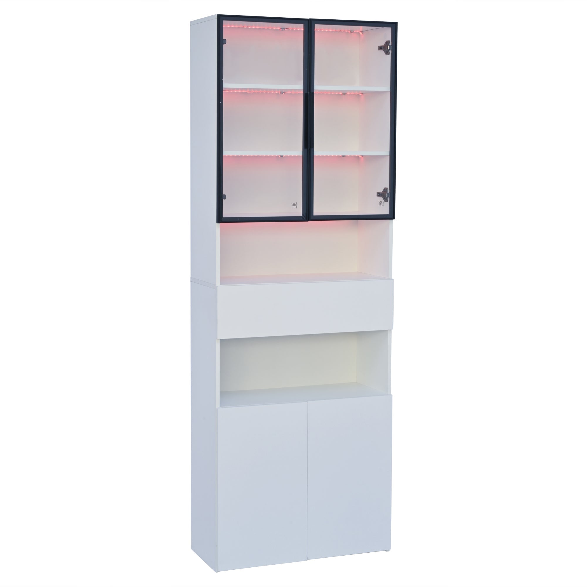 Logidon vitrinekast 70x30x200 cm witte LED glazen vitrinekast met lade
