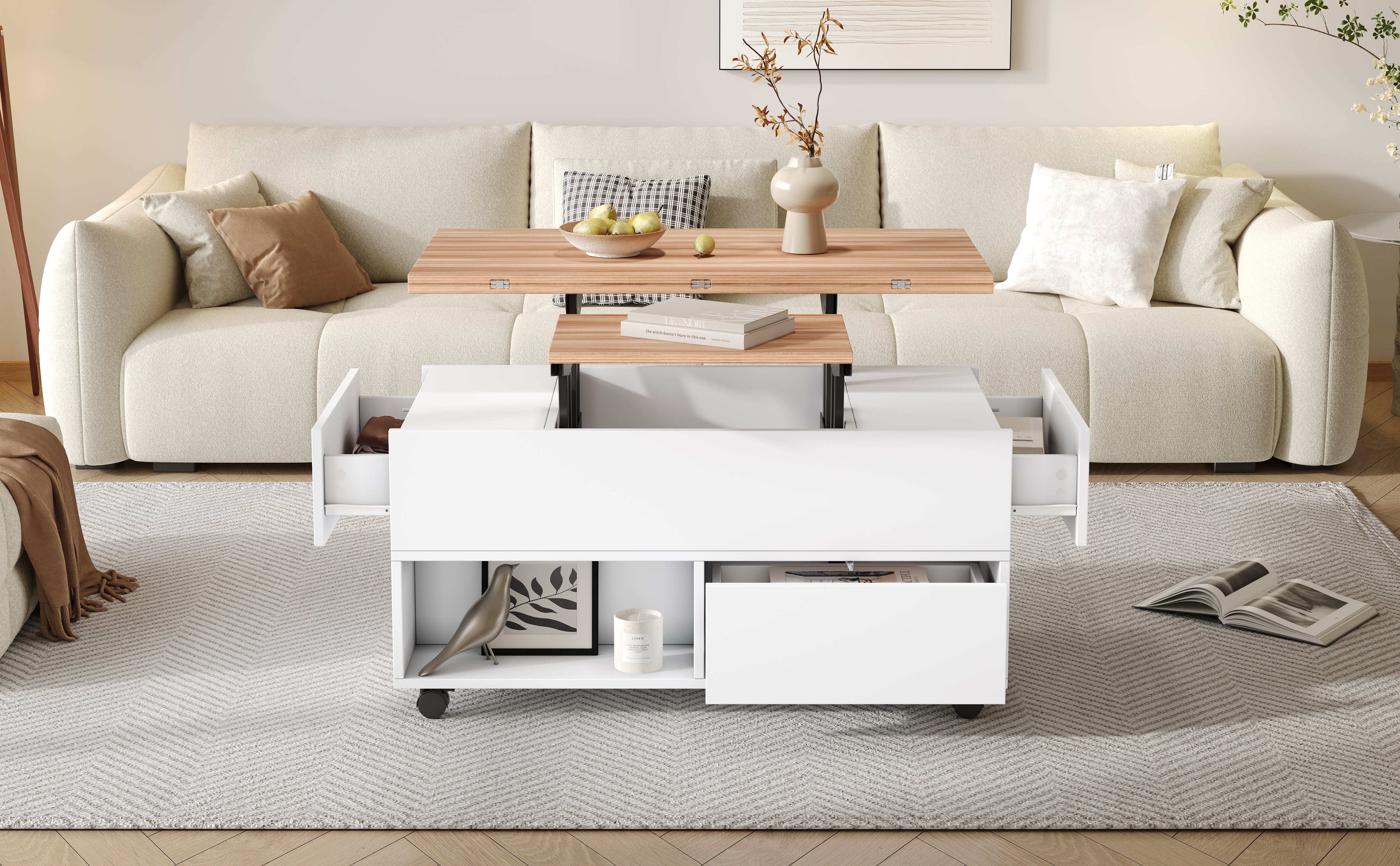 Logidon salontafel Lift Top 100x50 wit houtlook met 4 lades
