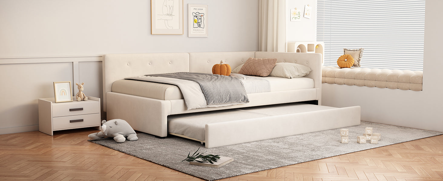 Logidon gestoffeerd bed 90x200 cm beige met lattenbodem en hoofdbord