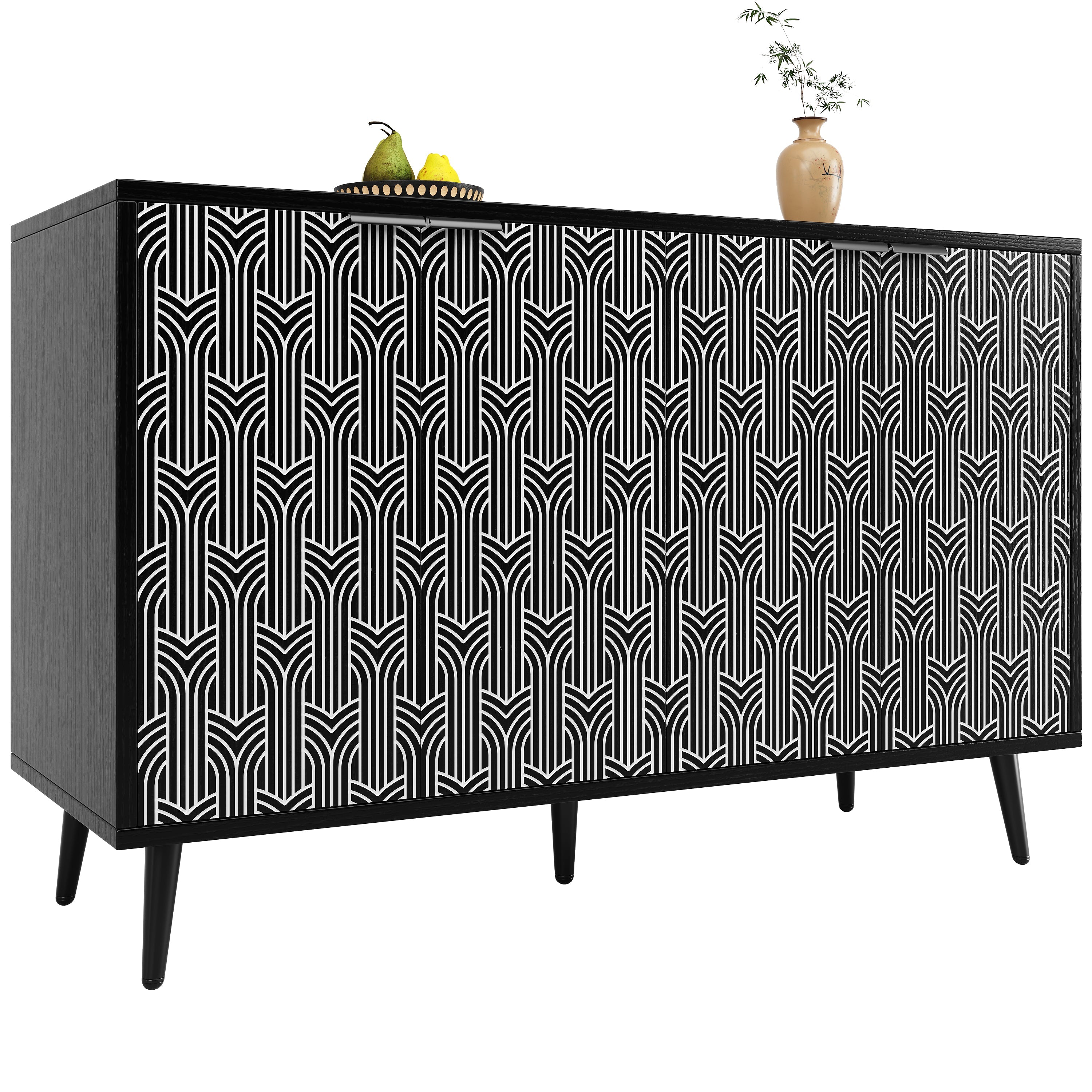 Logidon eetkamerkast 120x35x78 cm zwart met visgraatmotief
