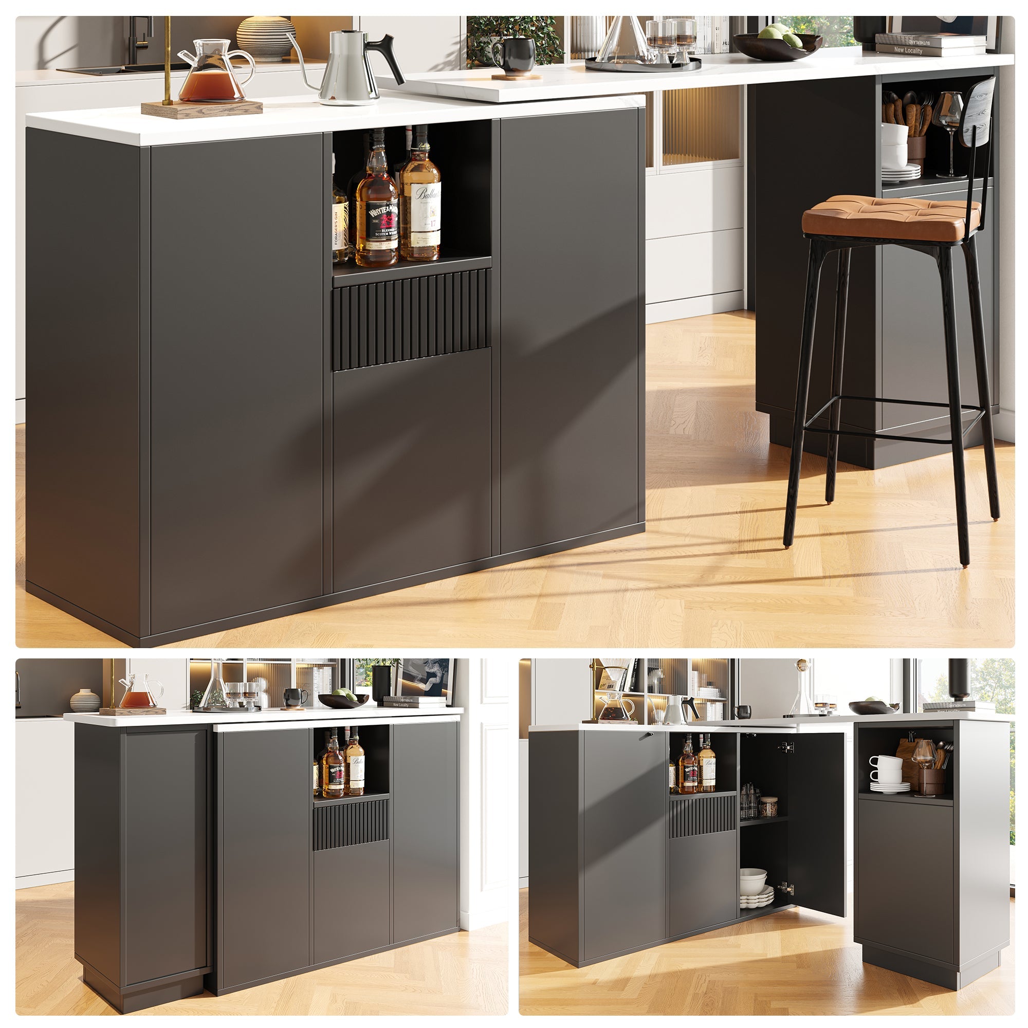 Logidon Draaibare Bartafel 360 Graden Zwart 210 x 30 x 100,9 cm