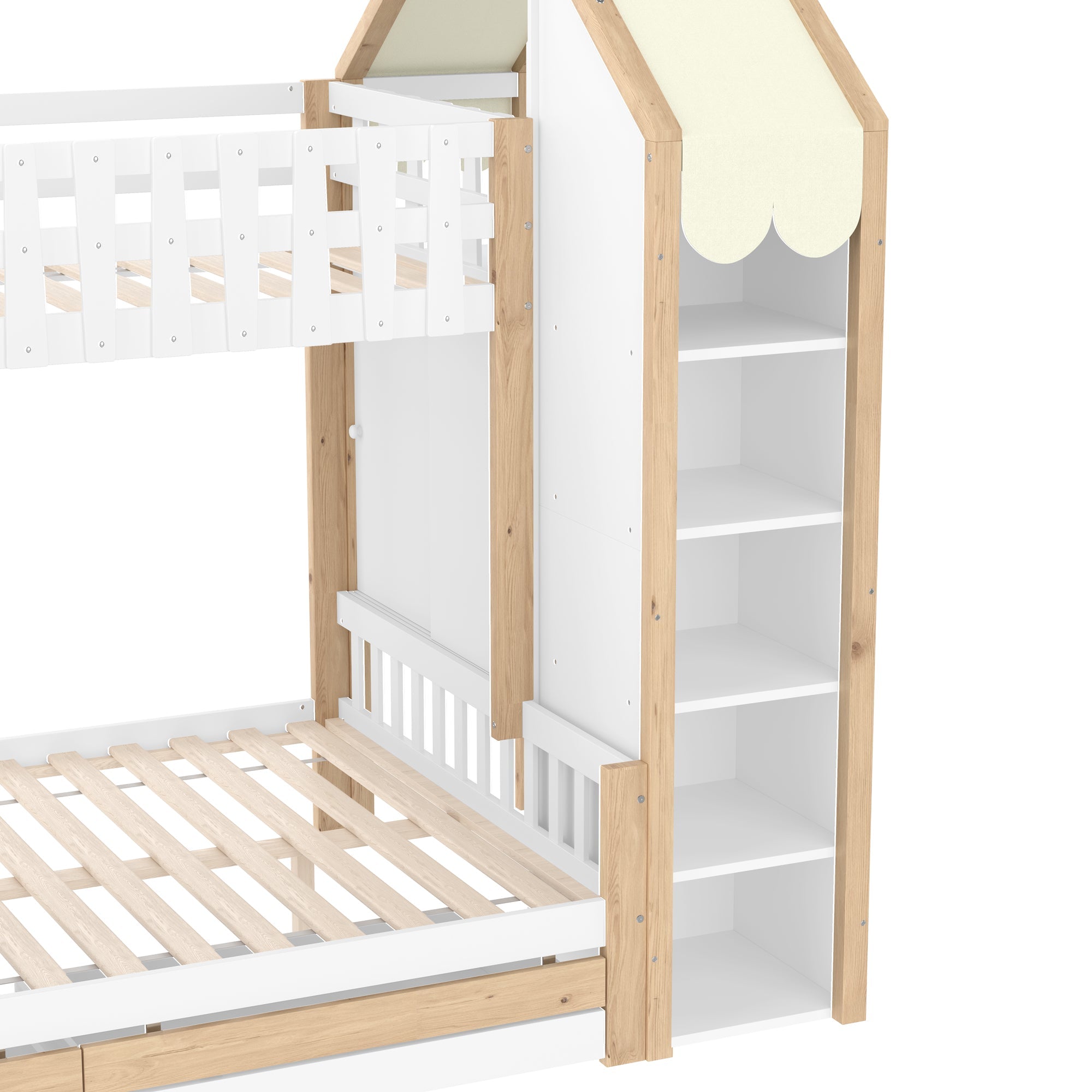 Logidon stapelbed 90x200 en 140x200 wit naturel met 2 lades