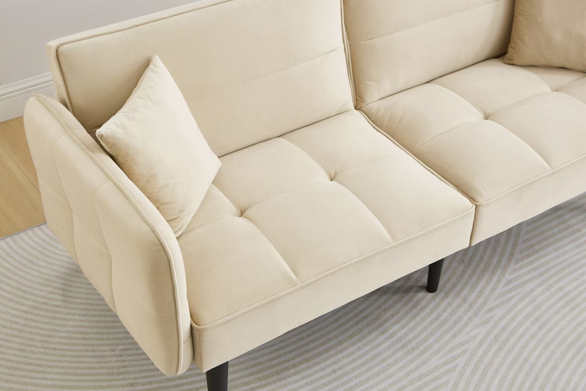 Logidon 2-in-1 slaapbank beige fluwelen hoes verstelbare tweezits