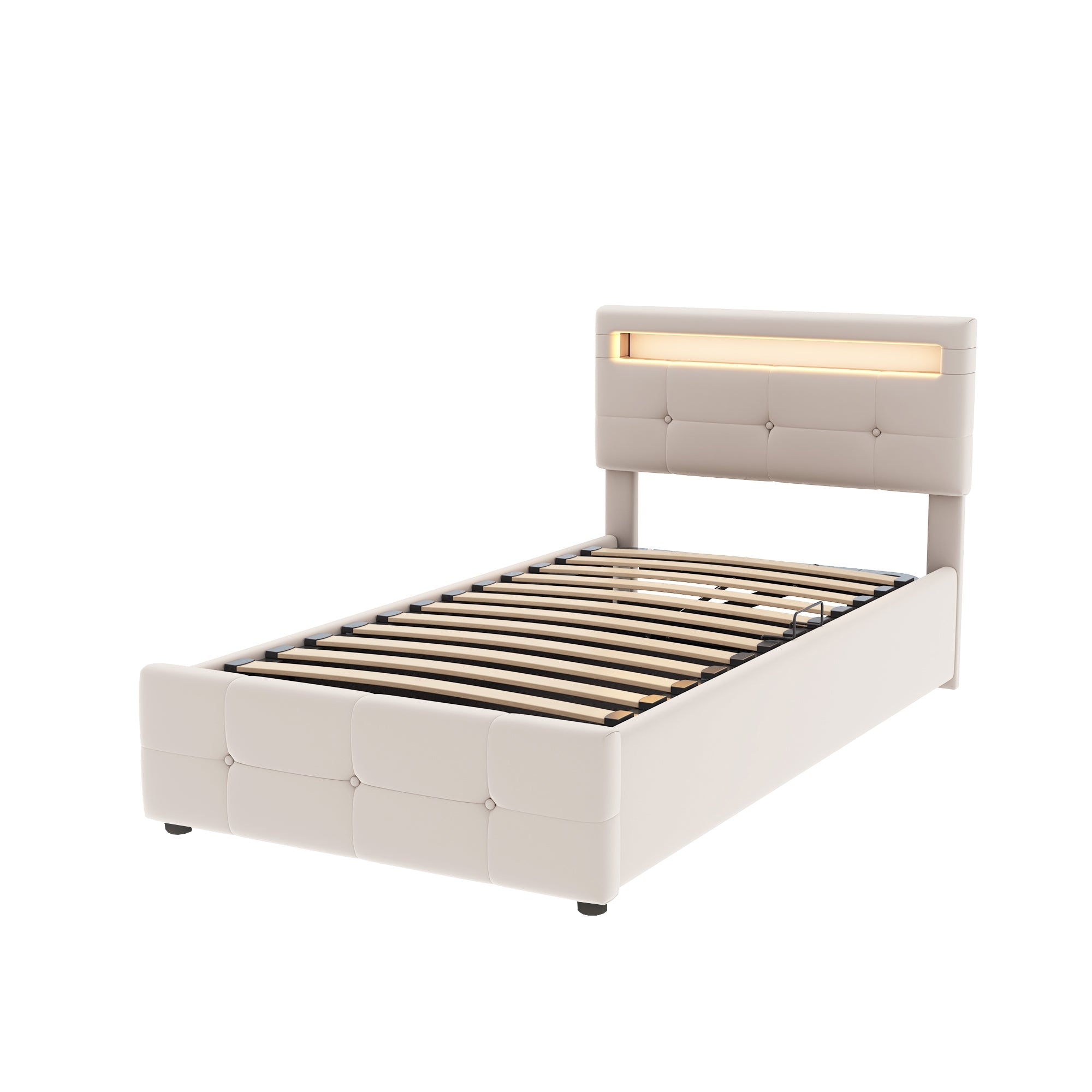 Logidon kinderbed 90x200 cm met LED verlichting beige fluweel