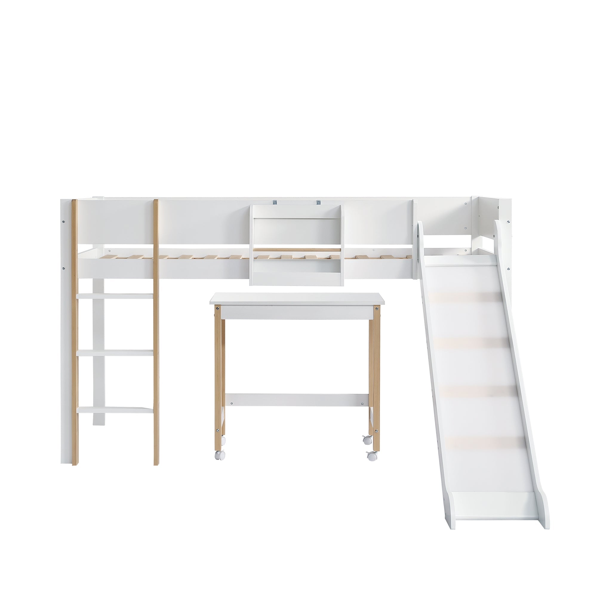 Logidon complete bedroom 3-piece loft bed with slide white/natural