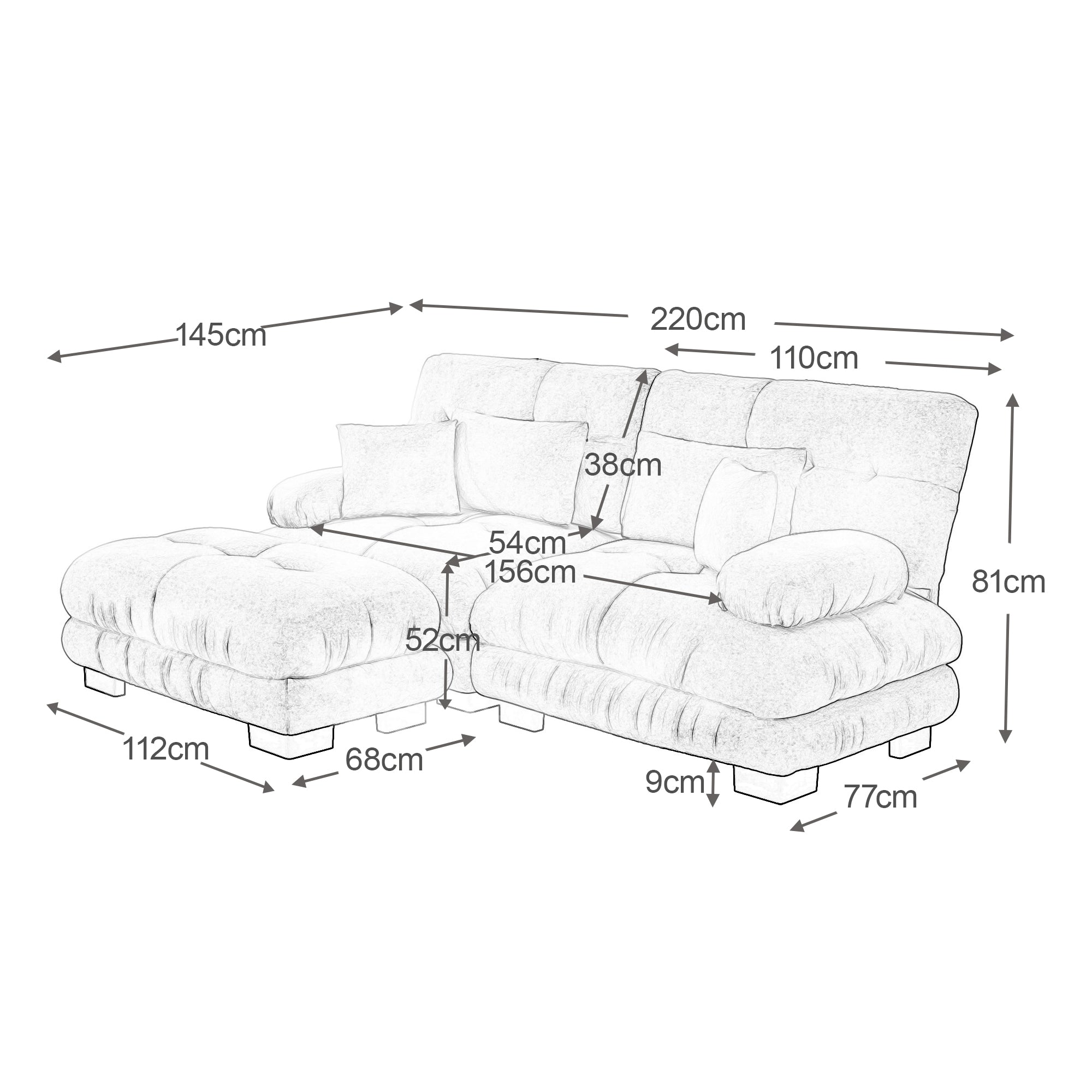 Logidon Cloud hoekbank 220x145 cm chenille lichtbruin