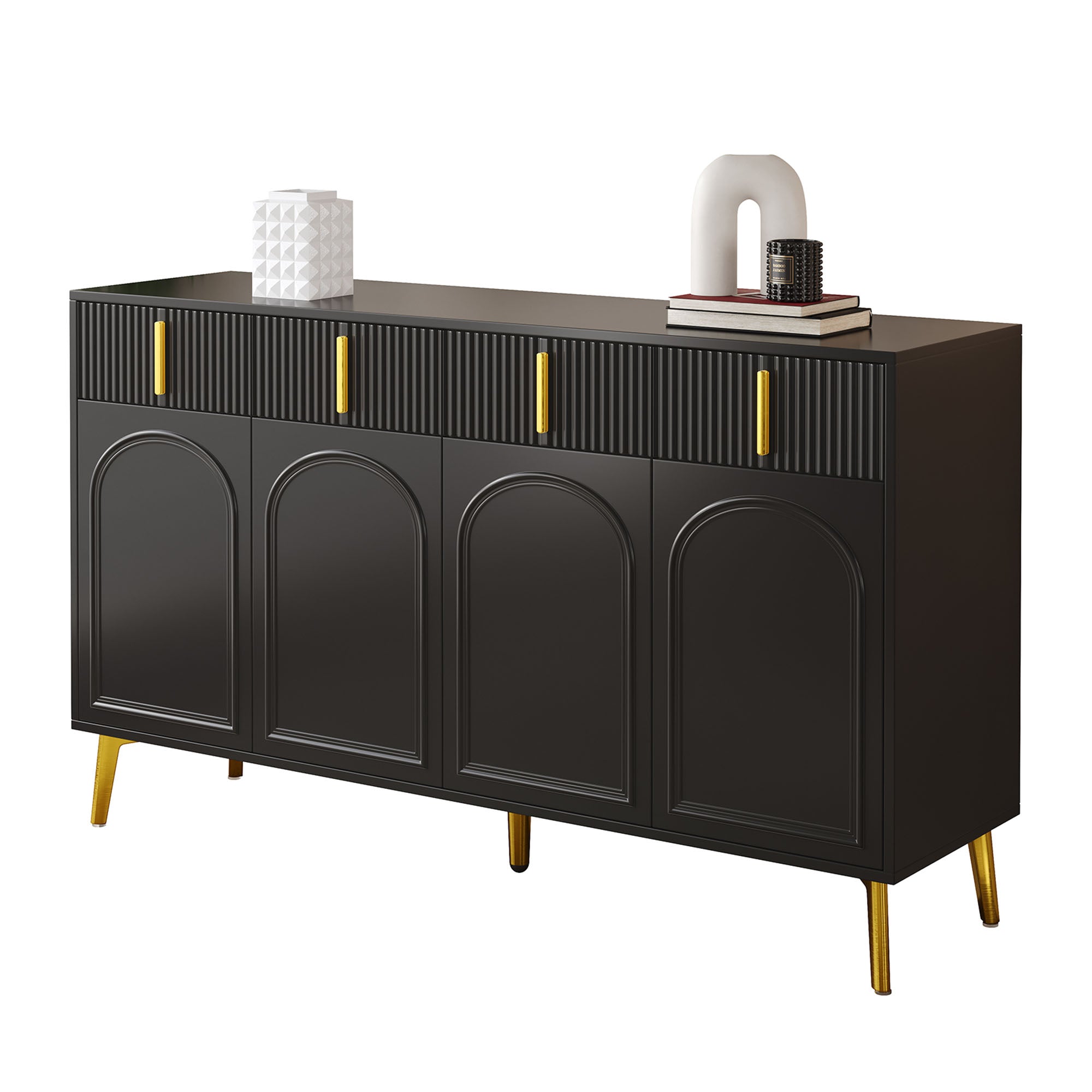 Logidon Dressoir Zwart met Gouden Handgrepen en Poten 140x37,8x82