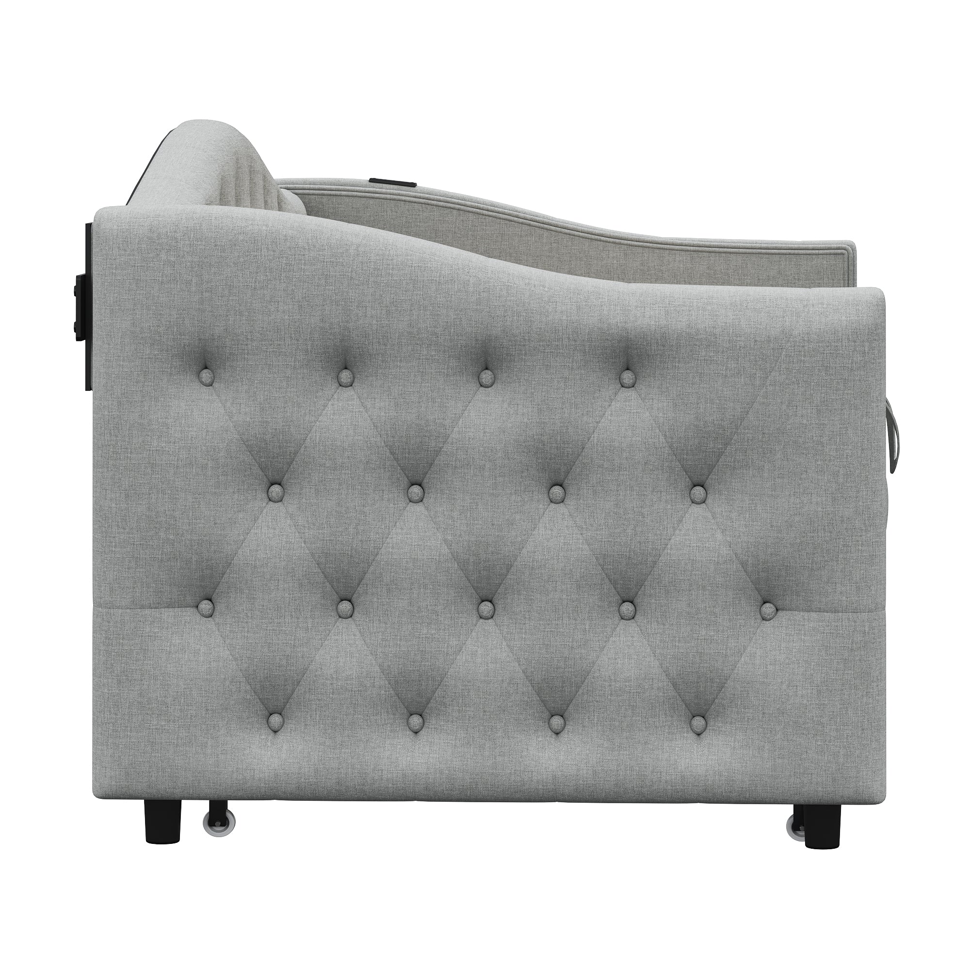 Logidon Upholstered Bed Extendable Sofa Bed 90x200 Gray Linen Fabric USB