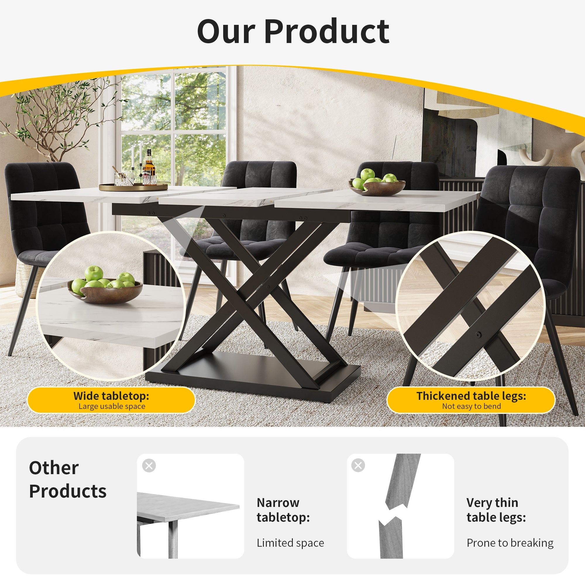 Logidon uitschuifbare eettafel 120-160 x 80 cm wit marmerlook