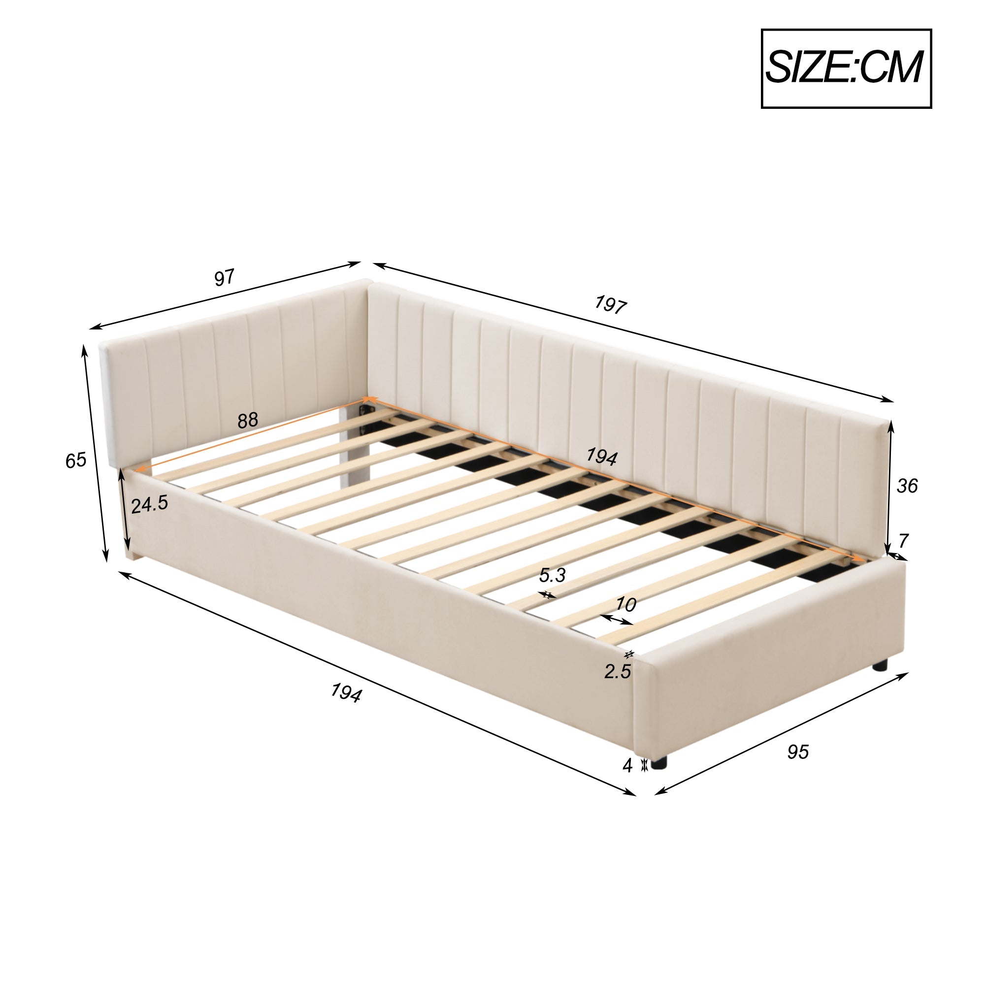 Logidon gestoffeerd bed 90x200 multifunctioneel bed met lattenbodem beige fluweel