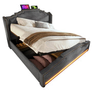 Logidon gestoffeerd bed 140x200 met hydraulische opbergruimte LED USB-C grijs