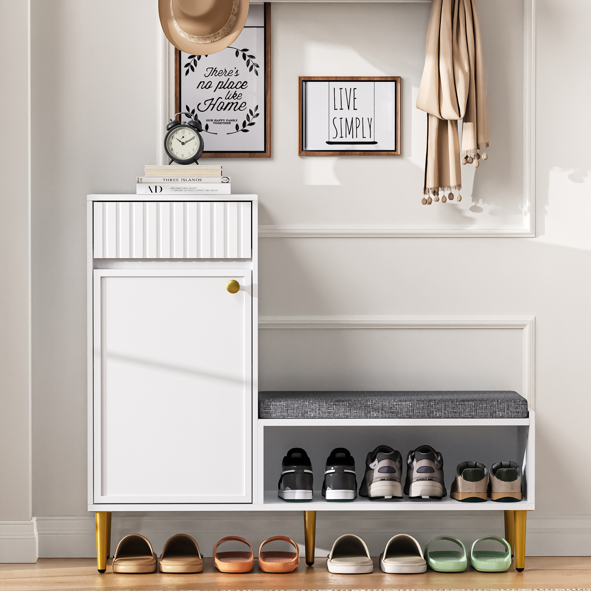 Logidon Moderne Schoenenkast Met Bank Wit 100x35x82 cm