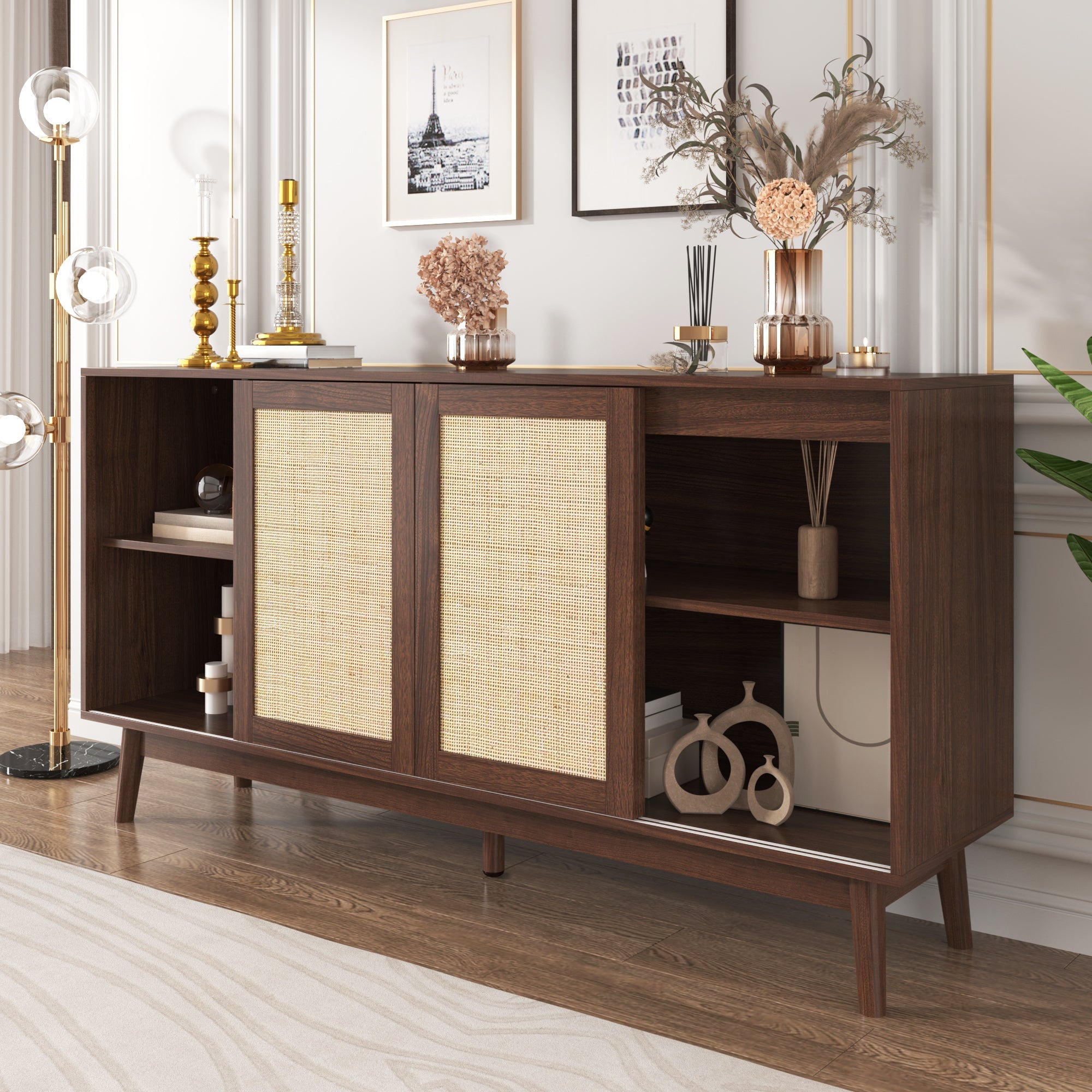 Logidon dressoir met rotan schuifdeuren en 2 lades 155x38x80 cm