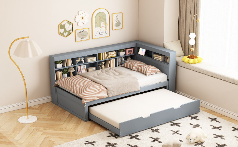 Logidon slaapbank 90x200 cm, uitschuifbaar bed 90x190, grijs