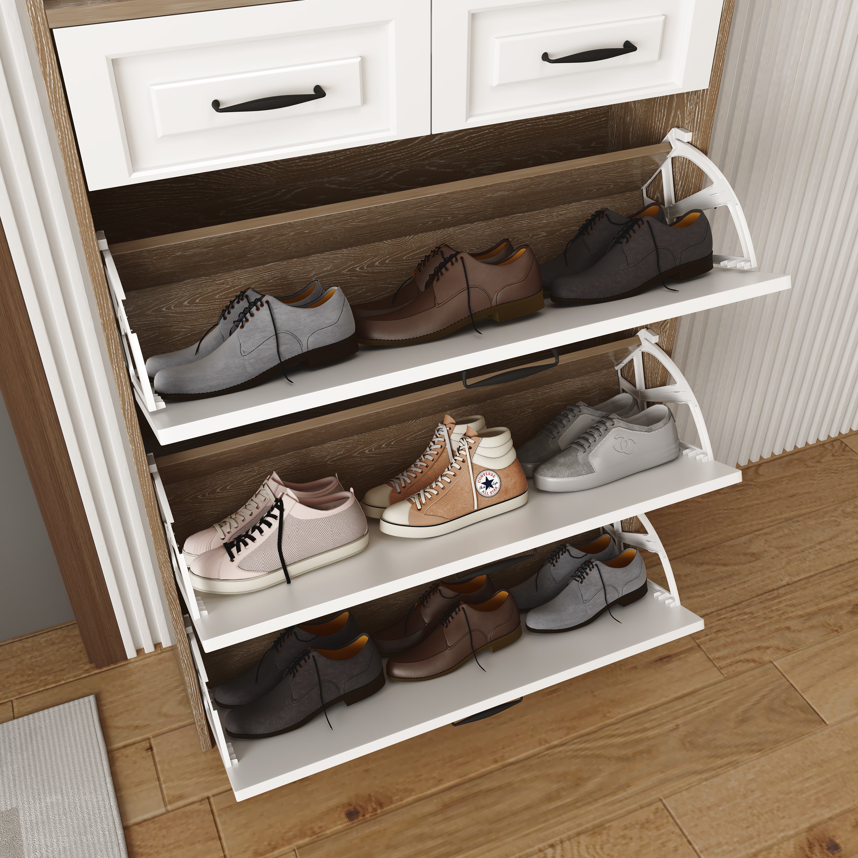 Logidon shoe chest white rotating shoe cabinet 3 flaps 2 drawers