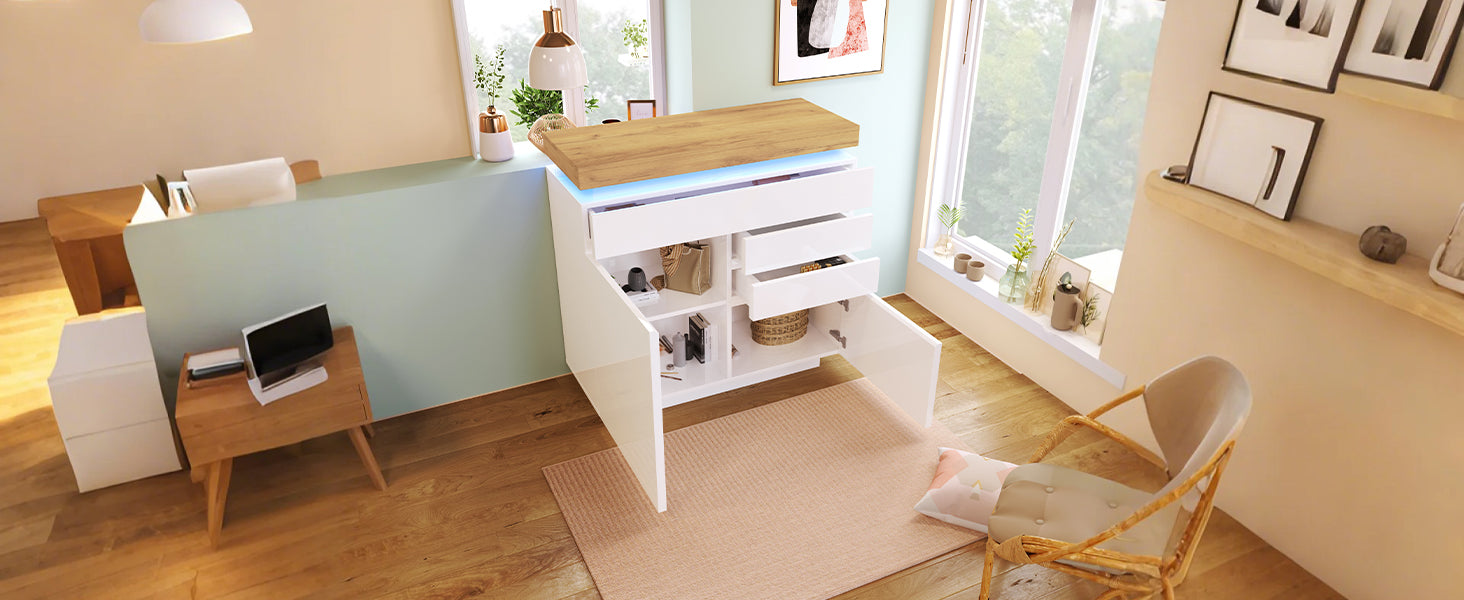 Logidon high gloss chest of drawers white LED lighting app control 2 doors