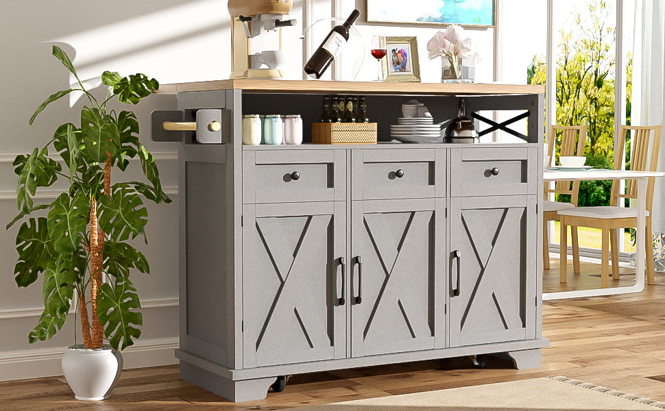 Logidon keukeneiland grijs met veel opbergruimte 118 x 43-80 x 98 cm