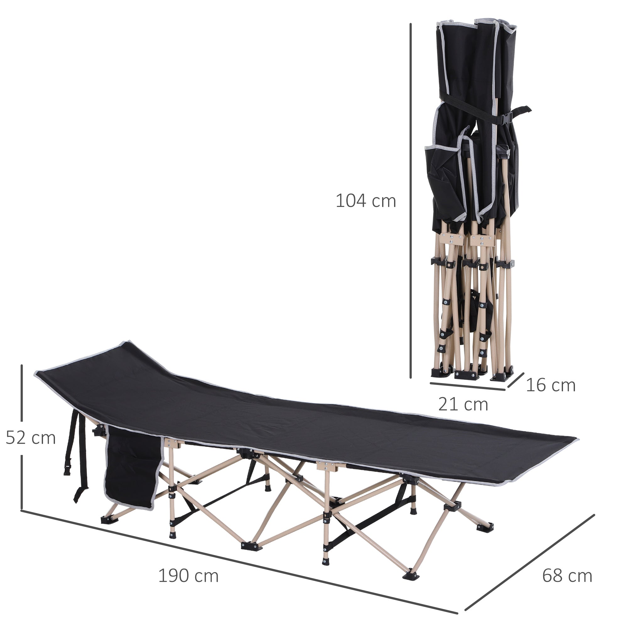 Logidon Camp Bed Opvouwbaar campingbed 190x68x52 zwarte draagtas