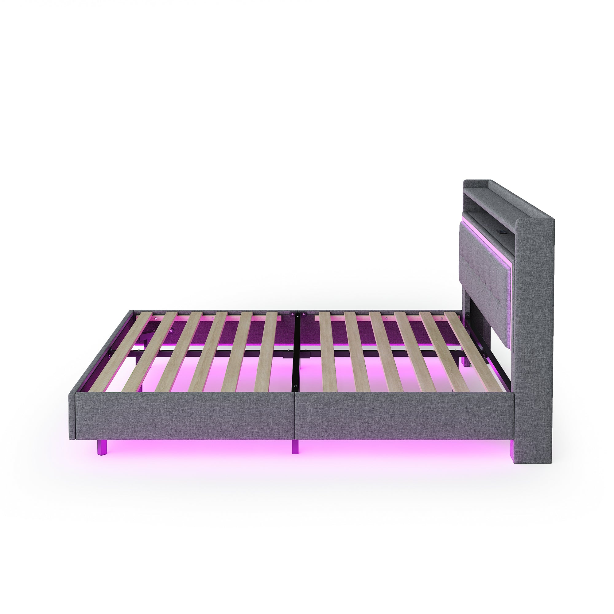 Logidon gestoffeerd bed 160x200 met USB-oplaadfunctie en LED lichtgrijs