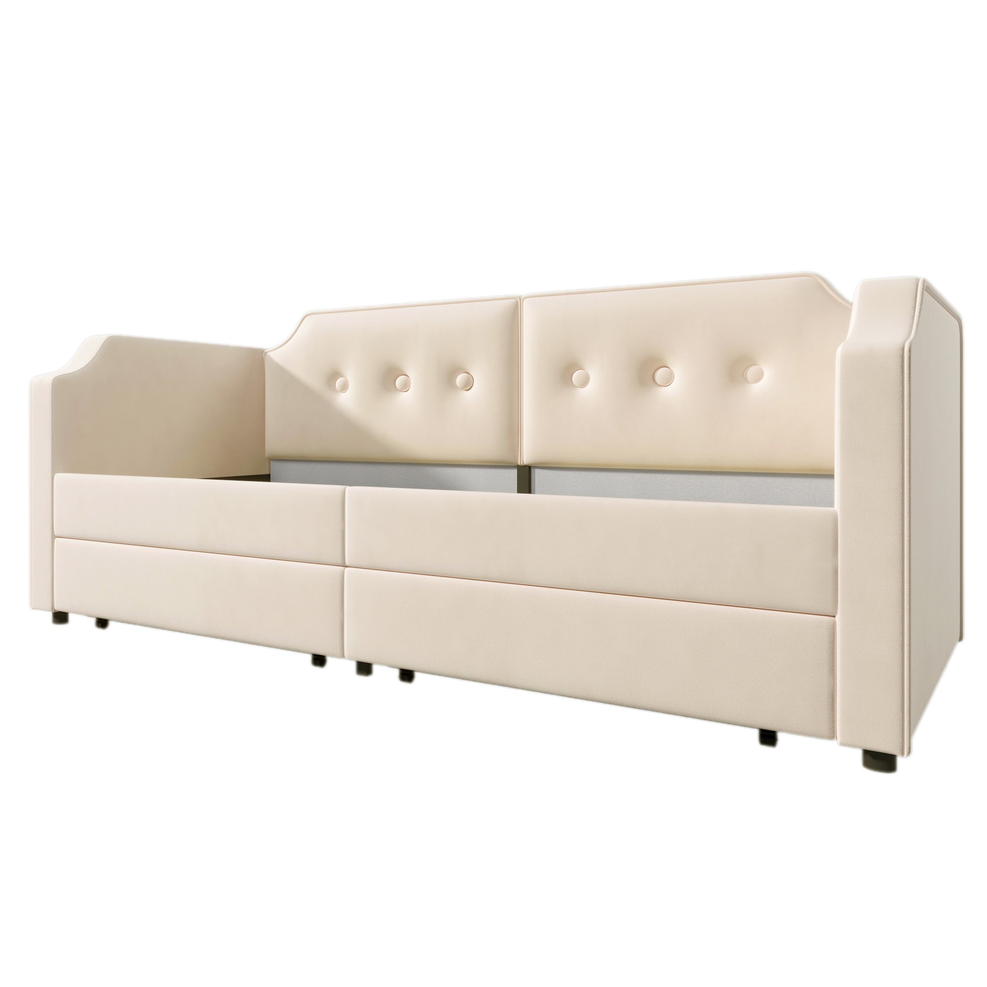 Logidon gestoffeerd bed 90x200 cm beige fluweel met USB-C oplaadpunt leeslampje