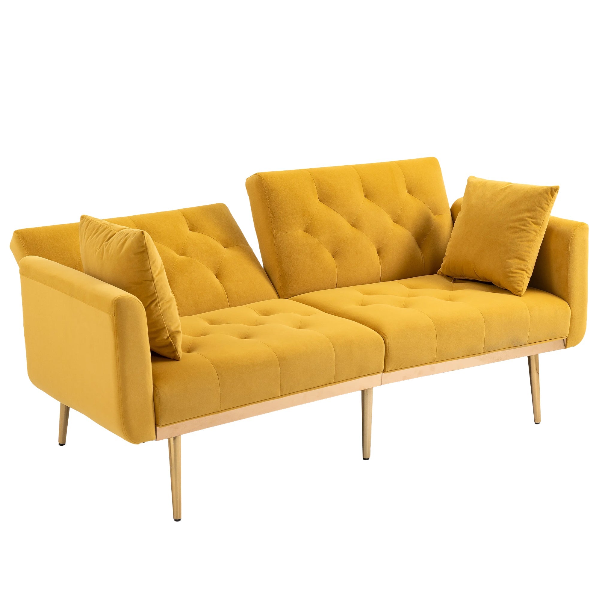 Logidon Luxe 3-zits designbank mosterdgeel fluweel slaapbank 3 posities