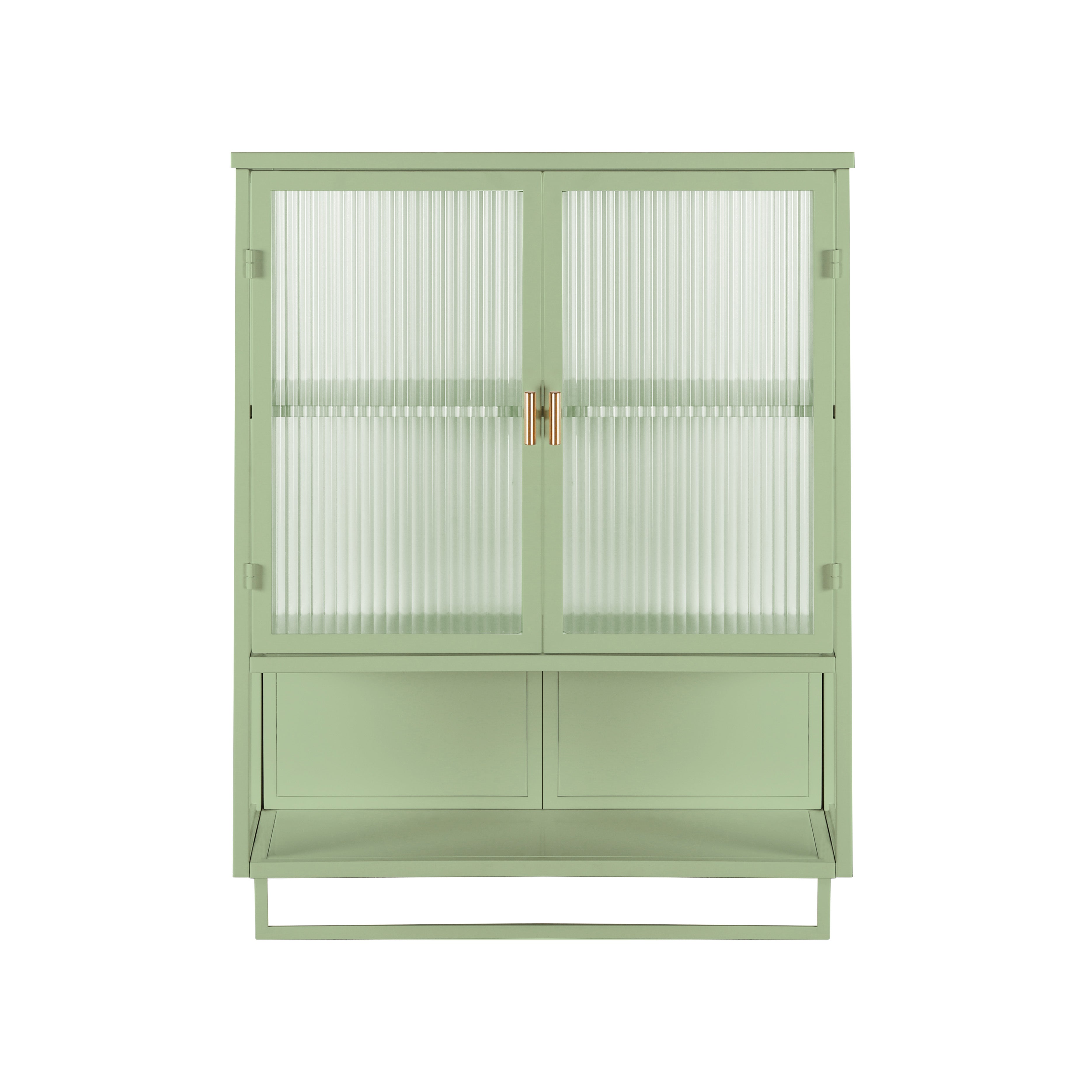 Logidon 60 cm glazen wandvitrinekast groen, tweedeurskast met planken