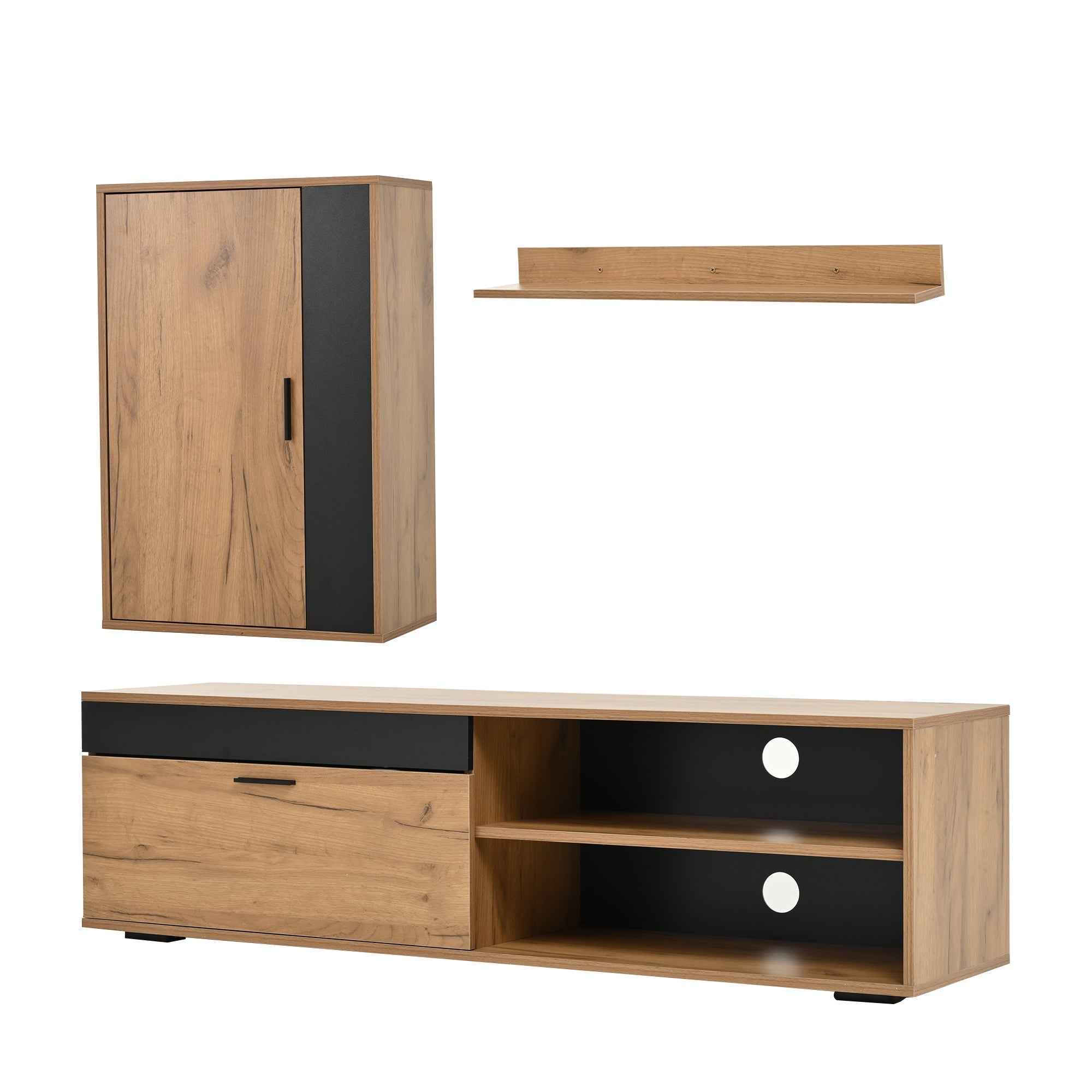 Logidon TV wandmeubelset 140 cm driedelig hout zwart