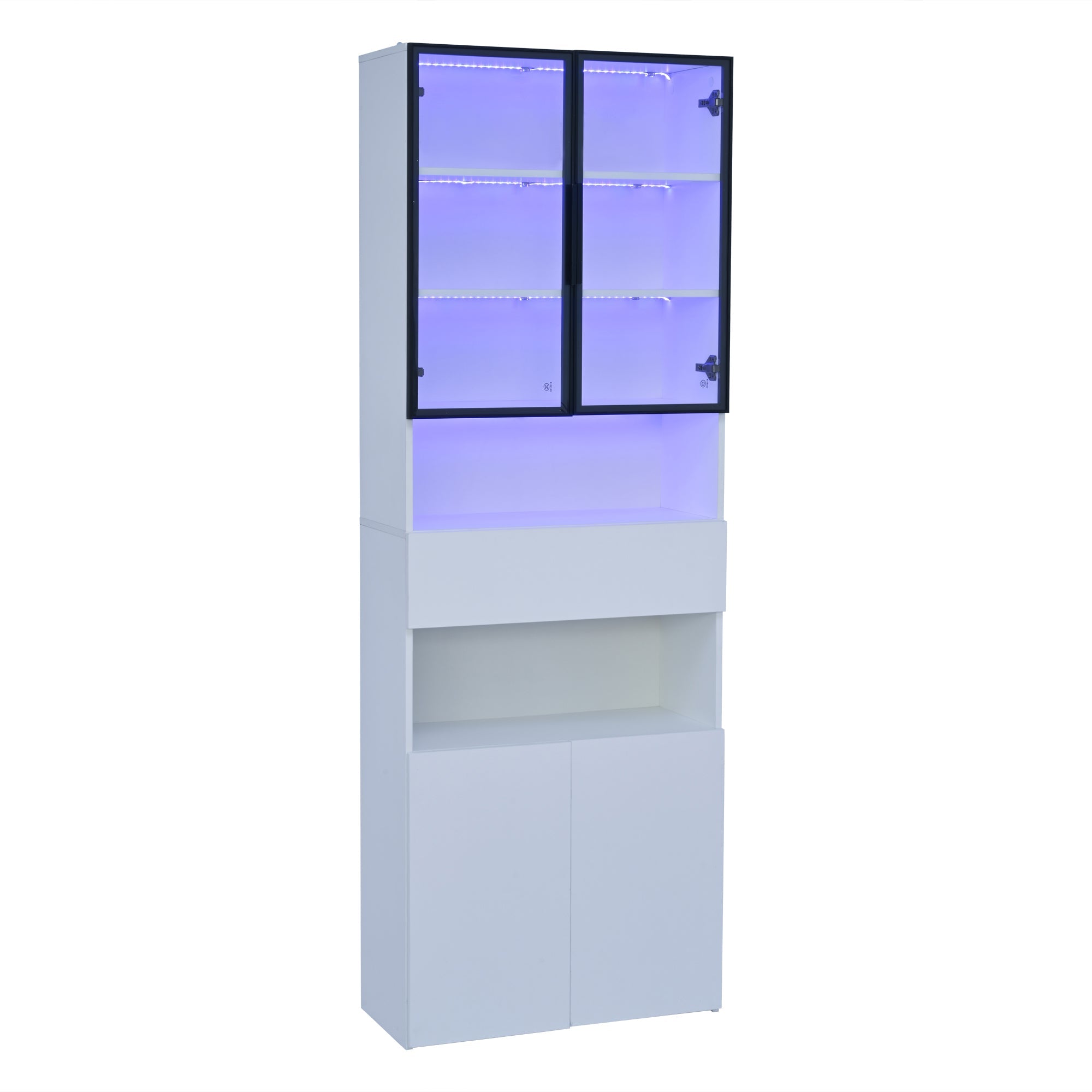 Logidon vitrinekast 70x30x200 cm witte LED glazen vitrinekast met lade