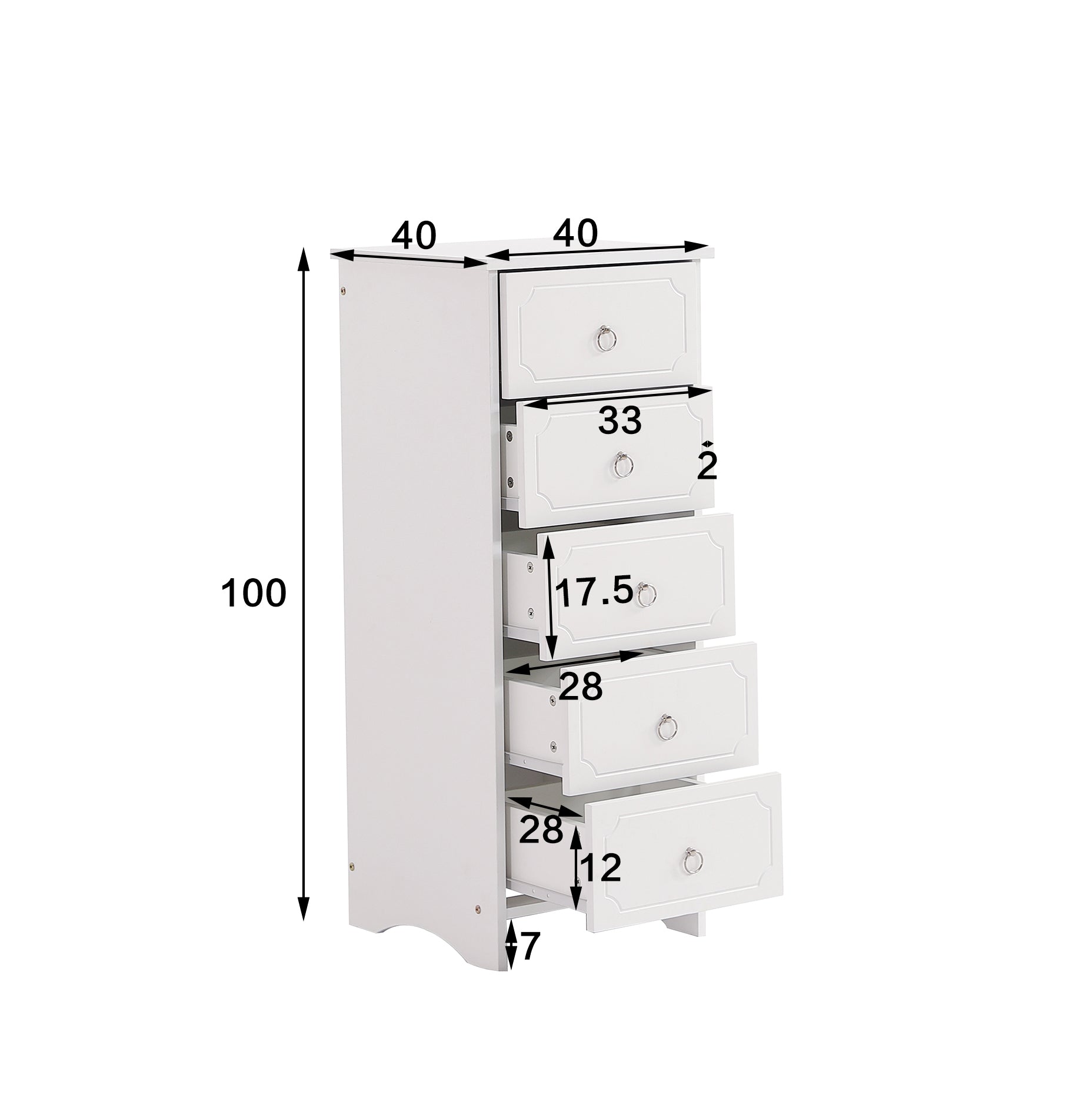 Logidon Classic Chest of Drawers White with 5 Drawers Silent Glides