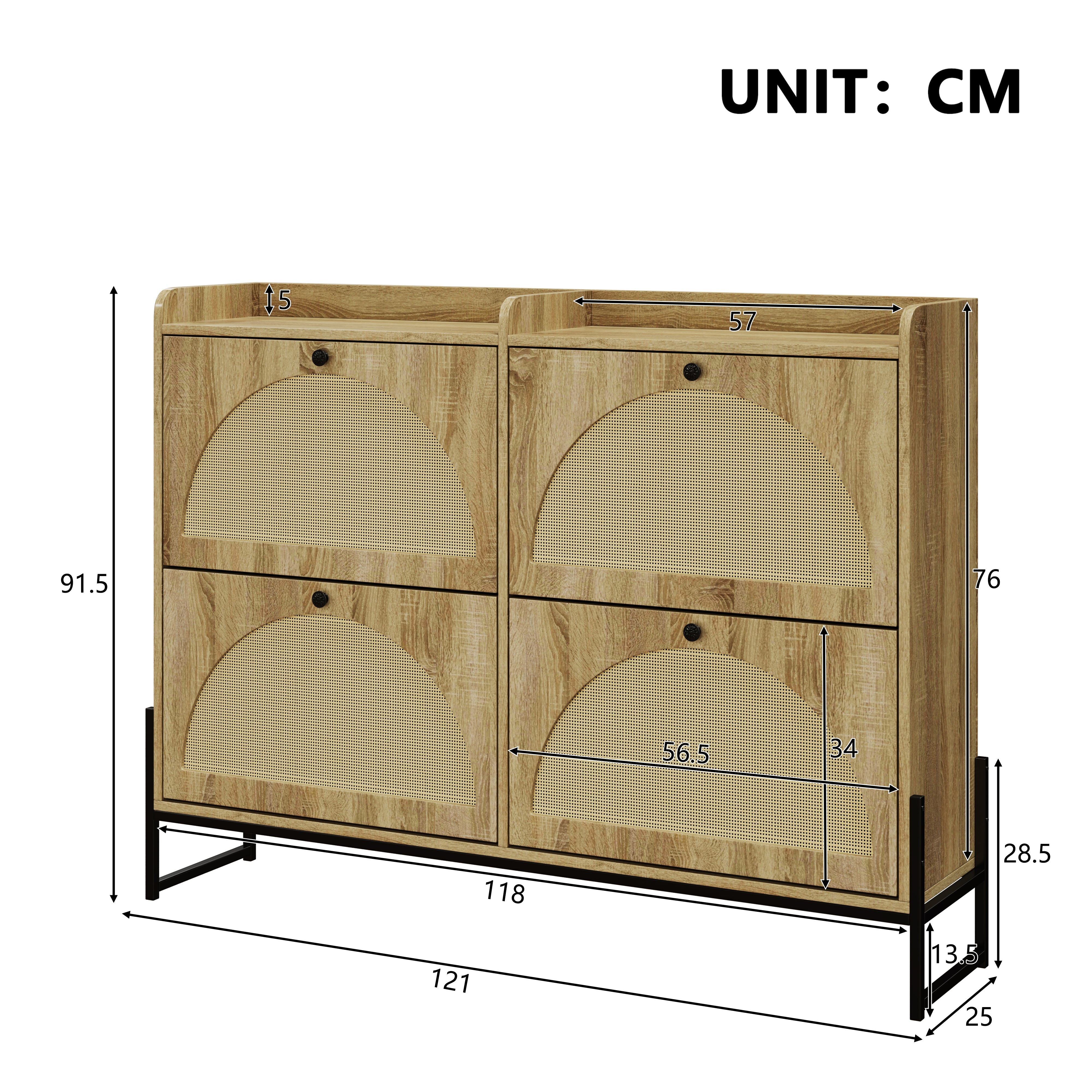 Logidon schoenenkast smal 4 kleppen naturelkleur 118 cm