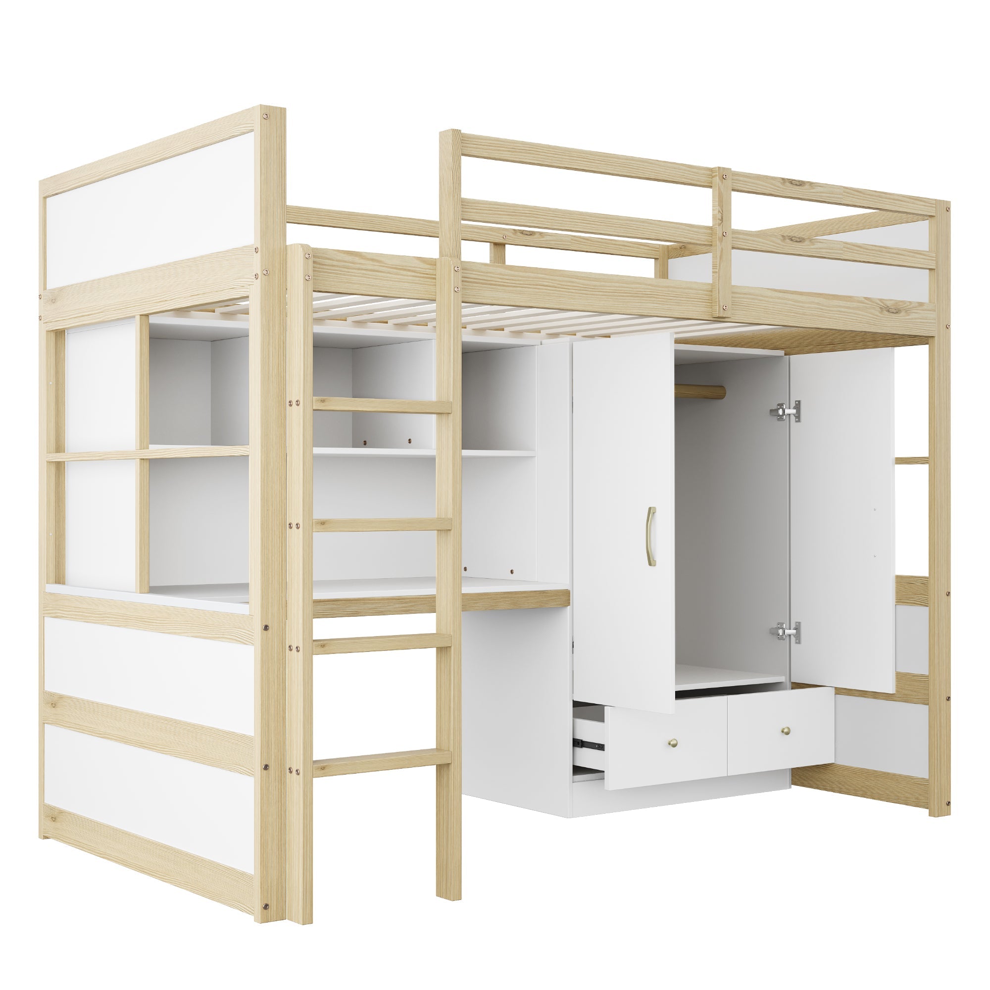 Logidon hoogslaper 90x200 cm met bureau en opbergruimte naturel hout