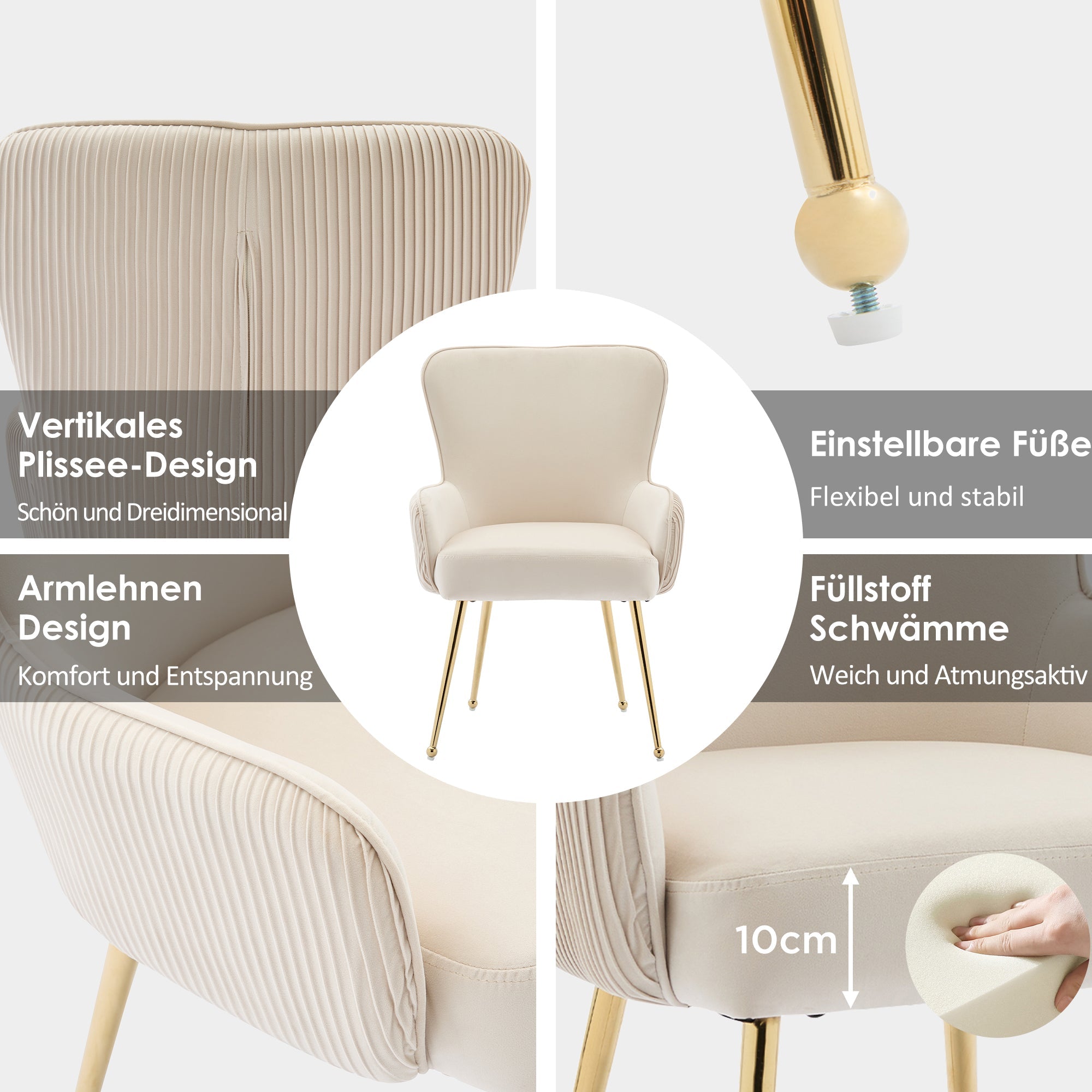 Logidon fluwelen eetkamerstoelen beige set van 2 met goudkleurige metalen poten