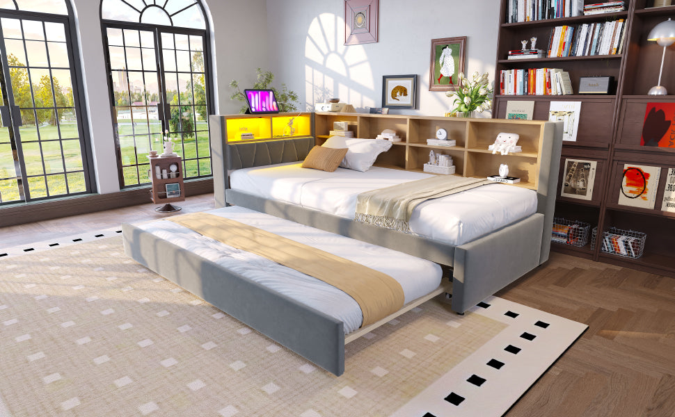 Logidon slaapbank 90x200 met uitschuifbaar bed 90x190 LED-verlichting