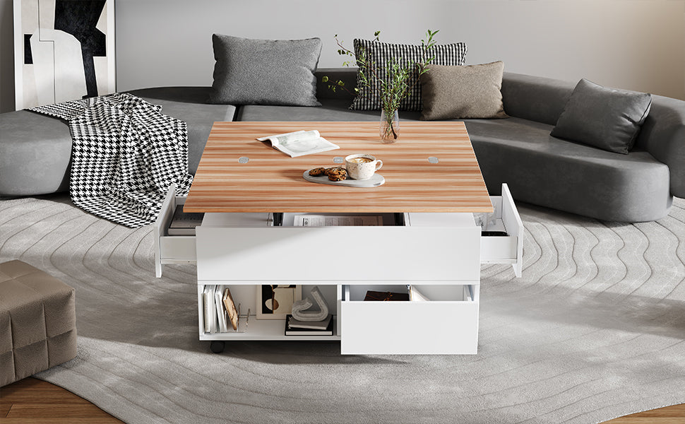 Logidon salontafel Lift Top 100x50 wit houtlook met 4 lades