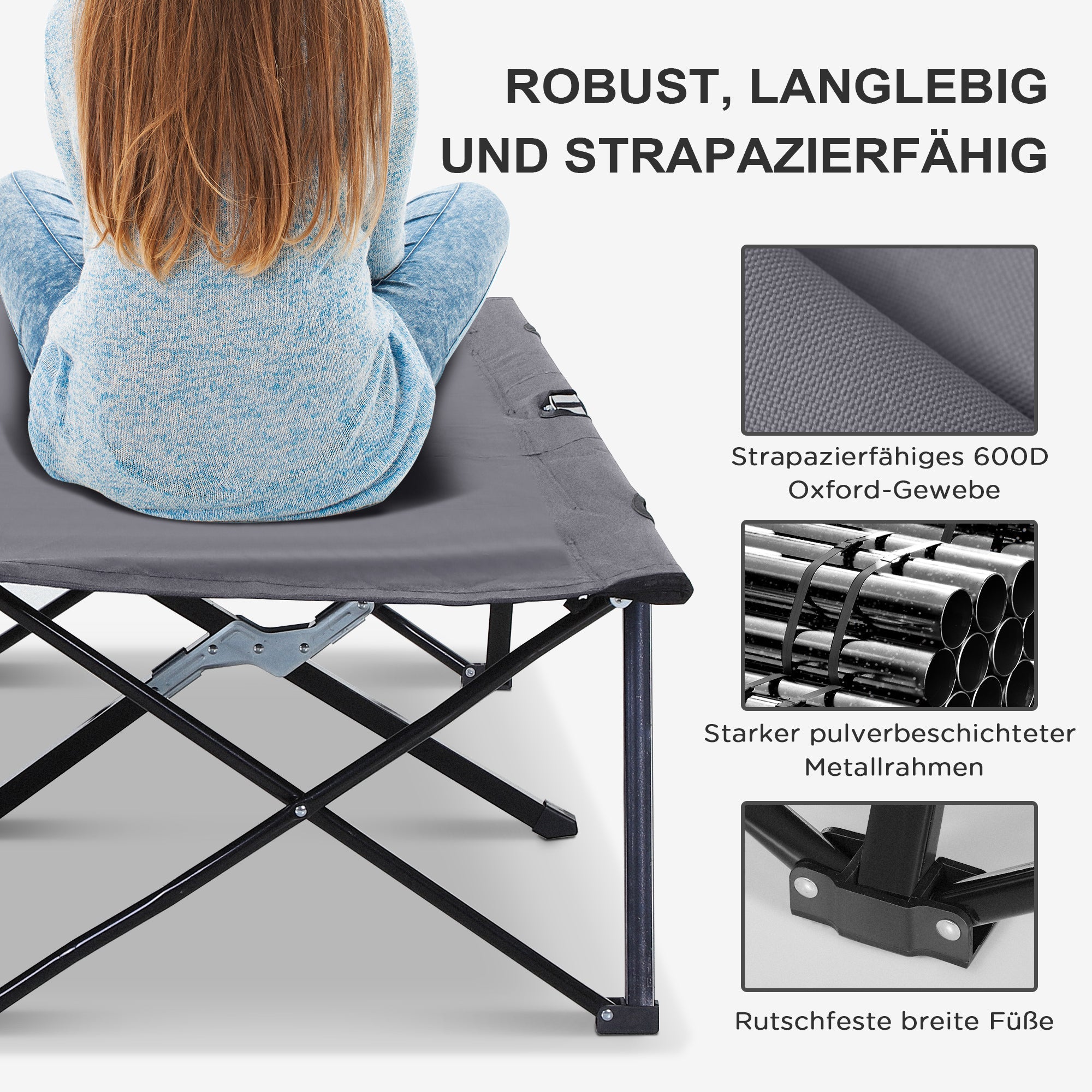 Logidon opklapbaar campingbedje voor 2 personen grijs 193x125x40 cm