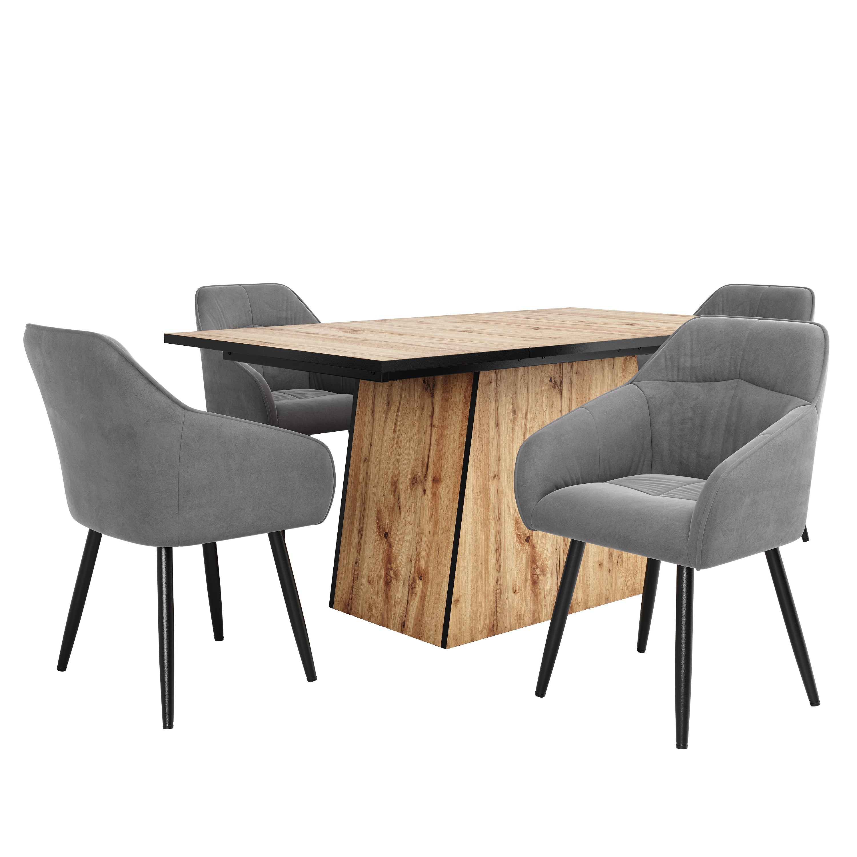 Logidon eettafelset 5-delig 138 x 80 cm met grijs fluwelen stoelen