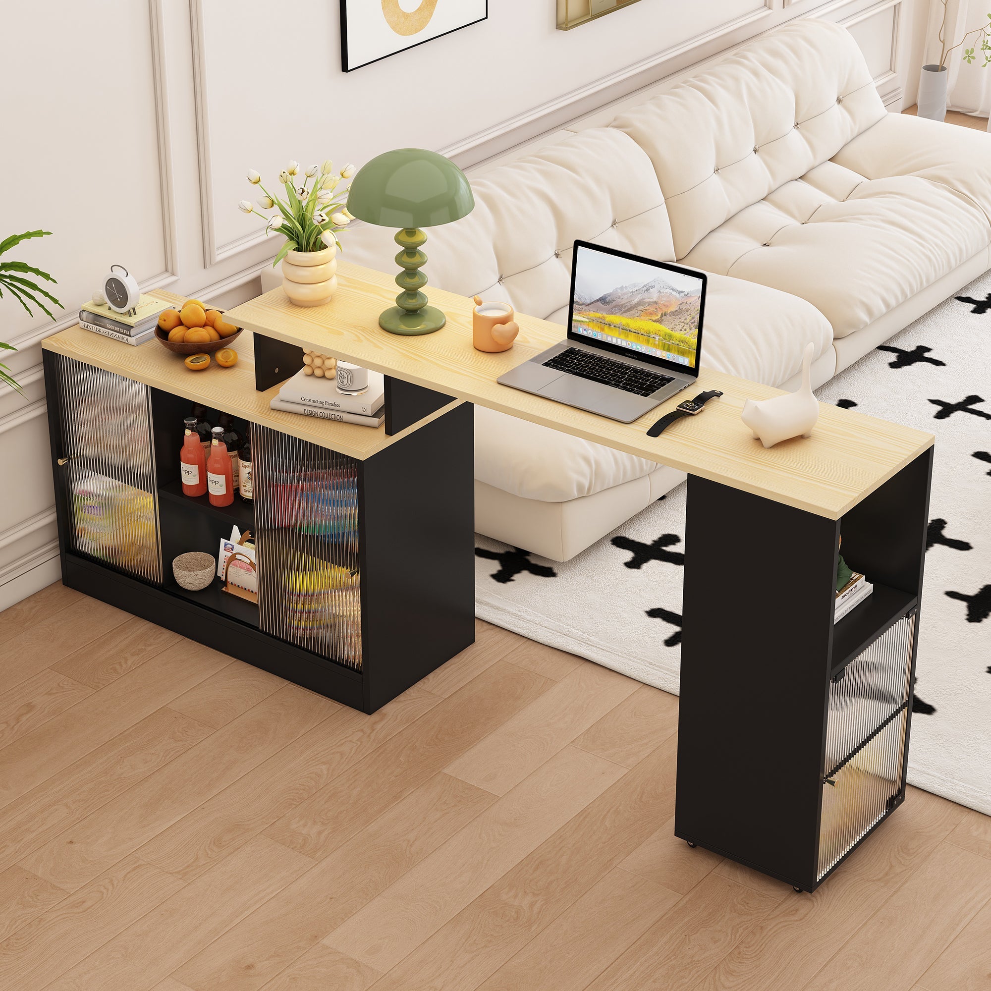 Logidon Uitschuifbare bartafel met opbergruimte Zwarte moderne bartafel