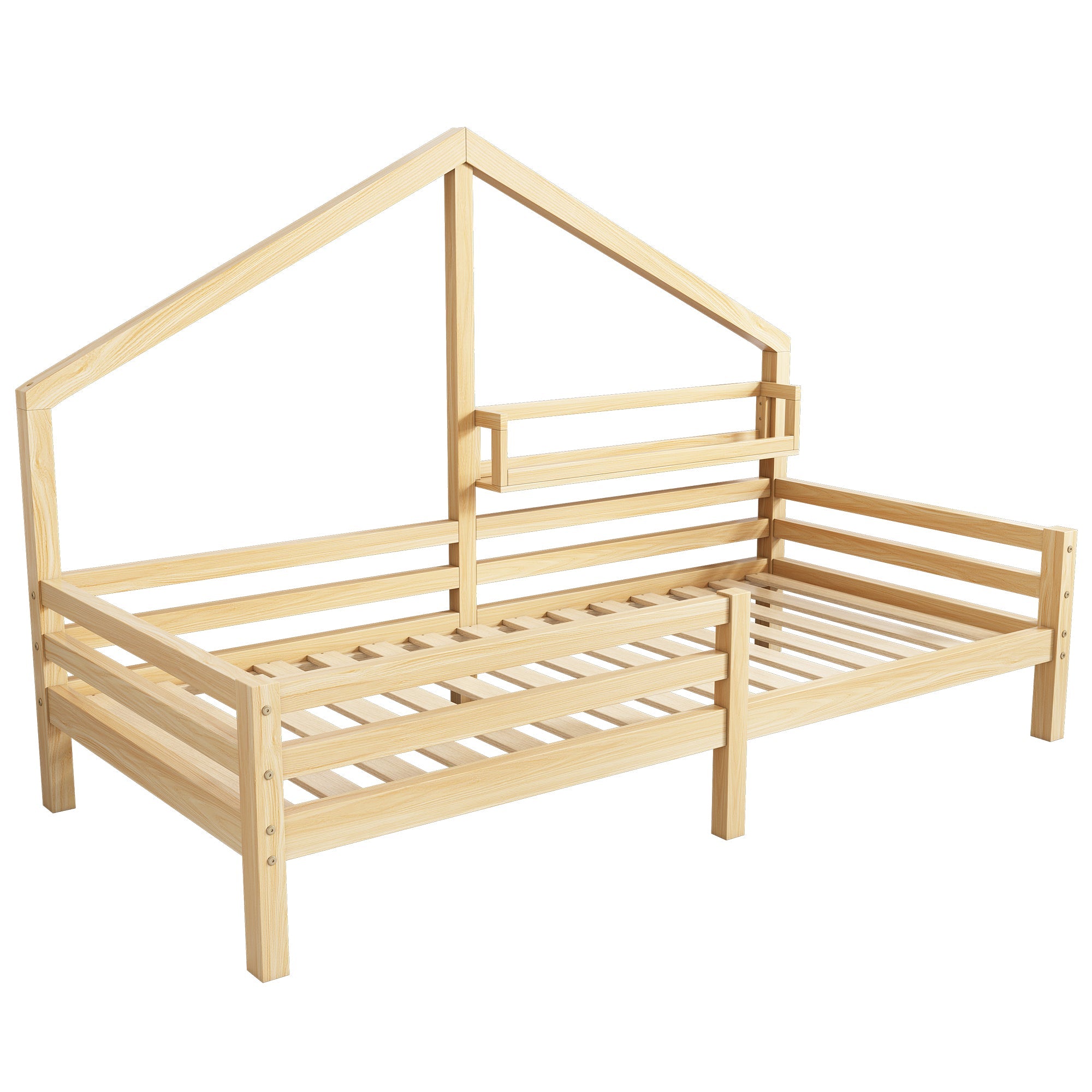 Logidon huisbed kinderbed 90x200 naturel met plank plank schouwvorm