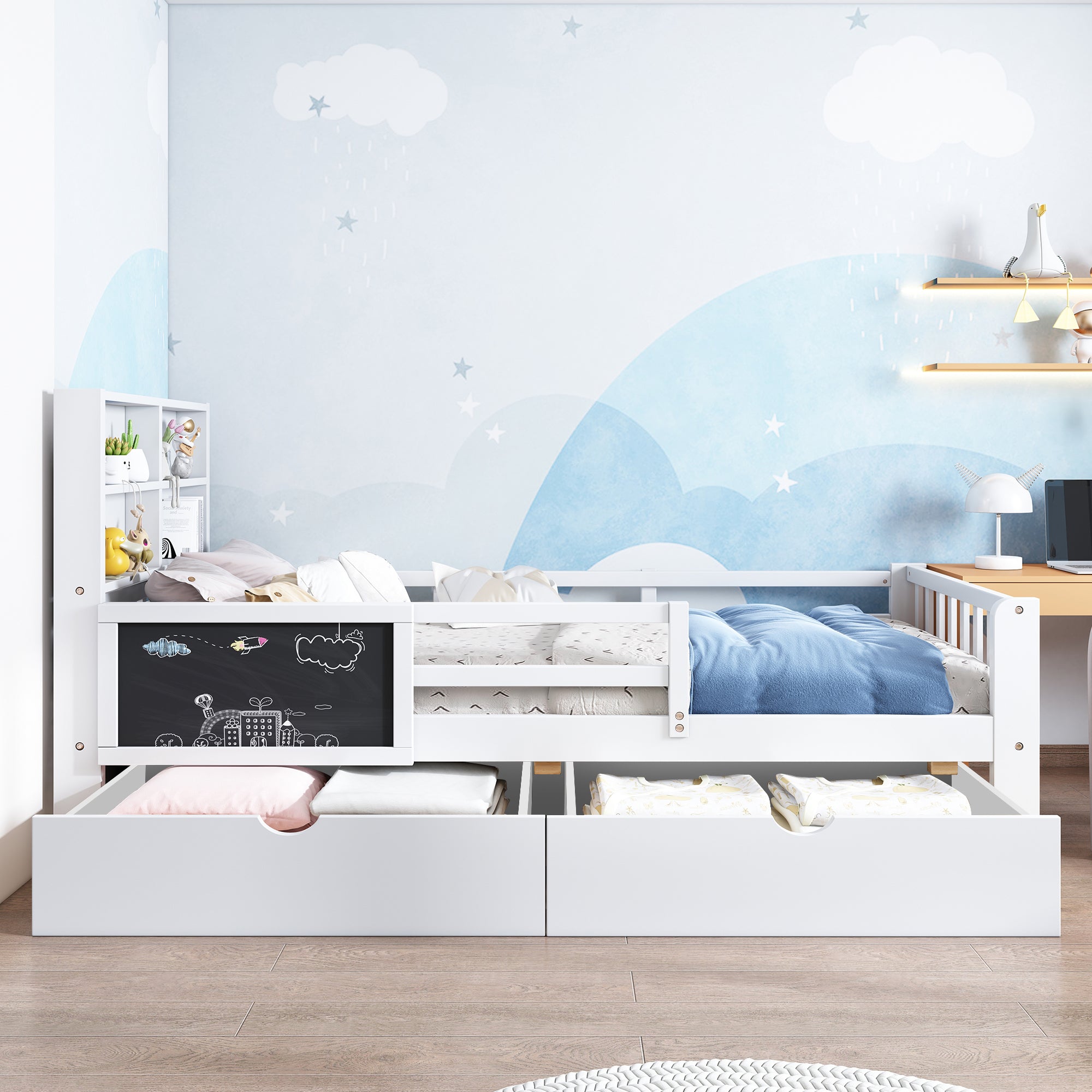 Logidon Kinderbed met Laden en Plank 90x200 cm Wit