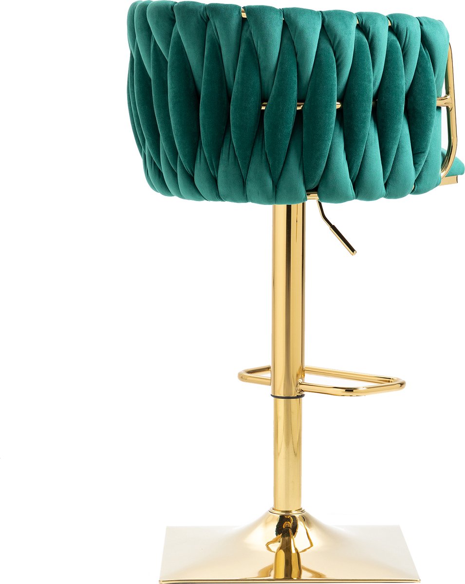 Merax Vintage Barkruk Set van 2 - Barkruk - Barstoel met Voetensteun en Rugleuning - Groen met Gouden afbeelding 8
