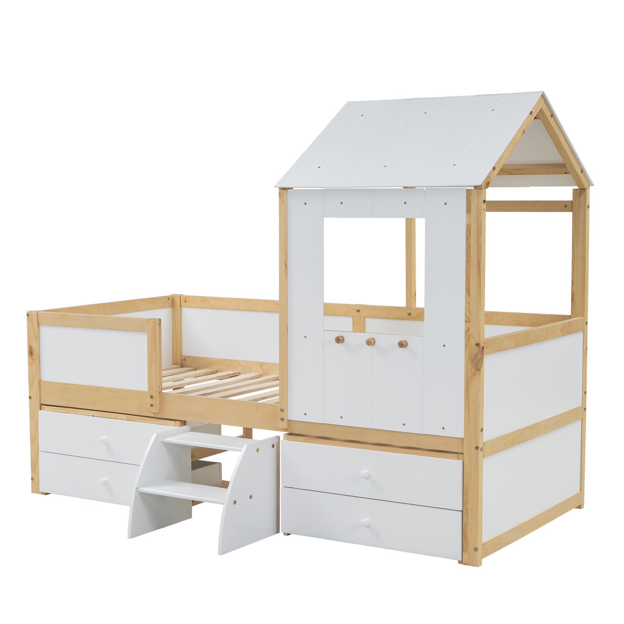 Logidon halfhoog huisbed 90x200 wit naturel met dak